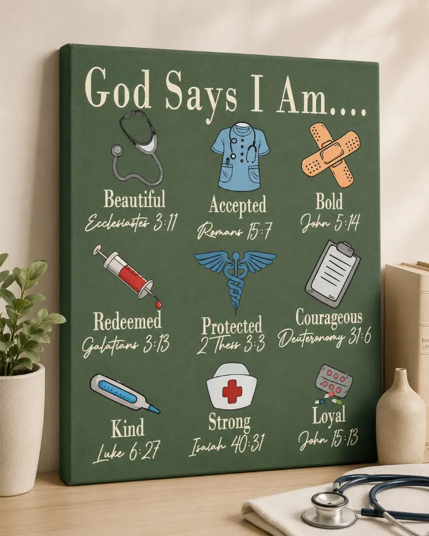 God Says I Am Nurse Bible Verse Printed Canvas