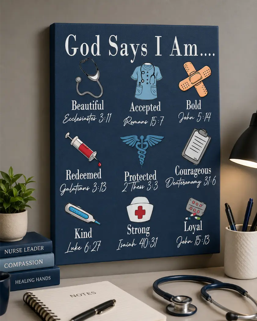 God Says I Am Nurse Bible Verse Printed Canvas