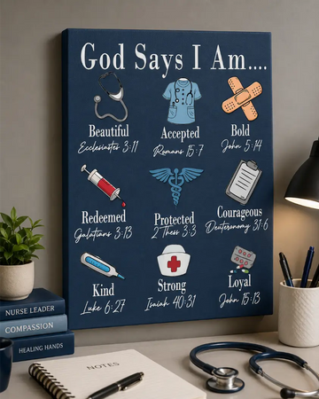 God Says I Am Nurse Bible Verse Printed Canvas