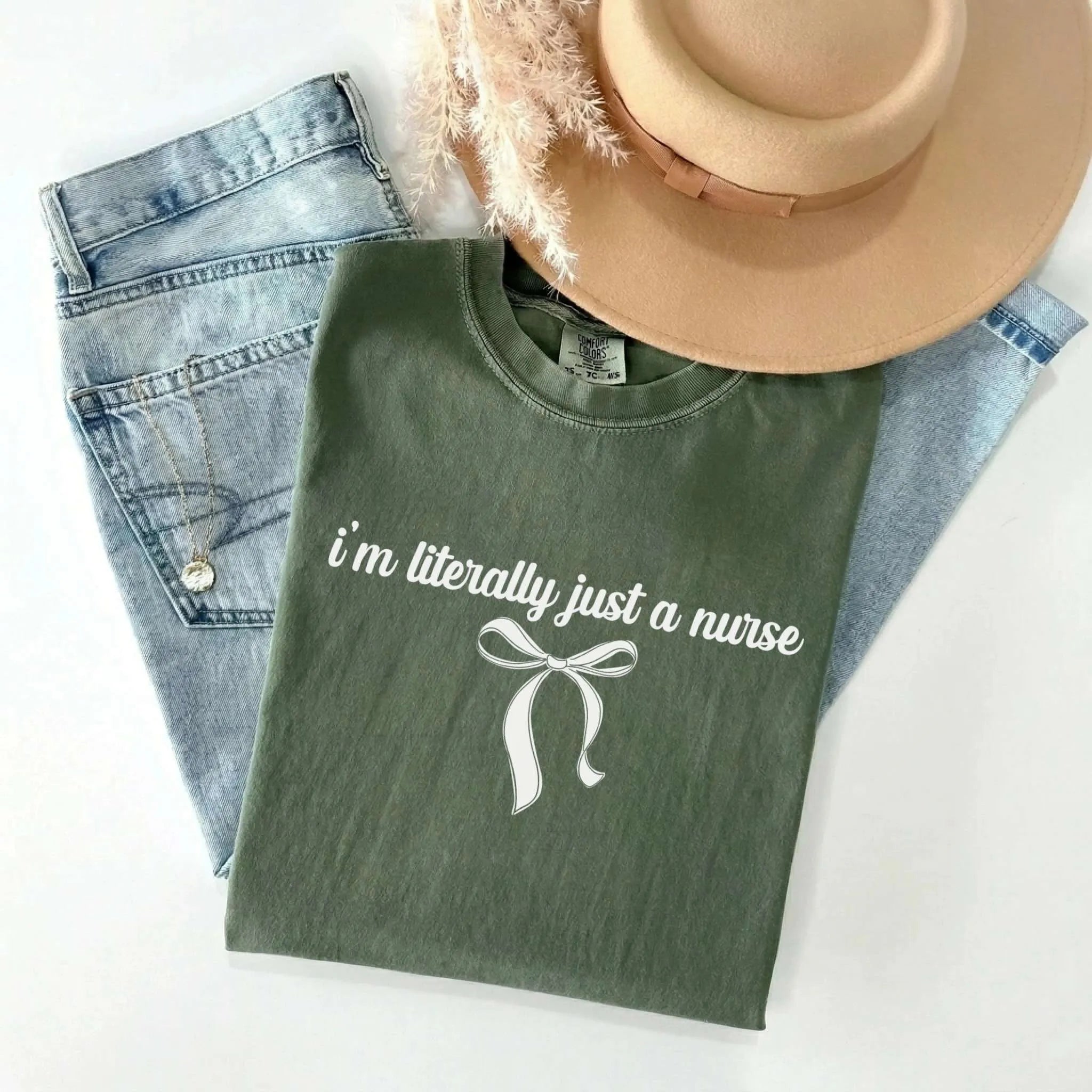 I'm Literally Just A Nurse Coquette Bow Comfort Colors Tee