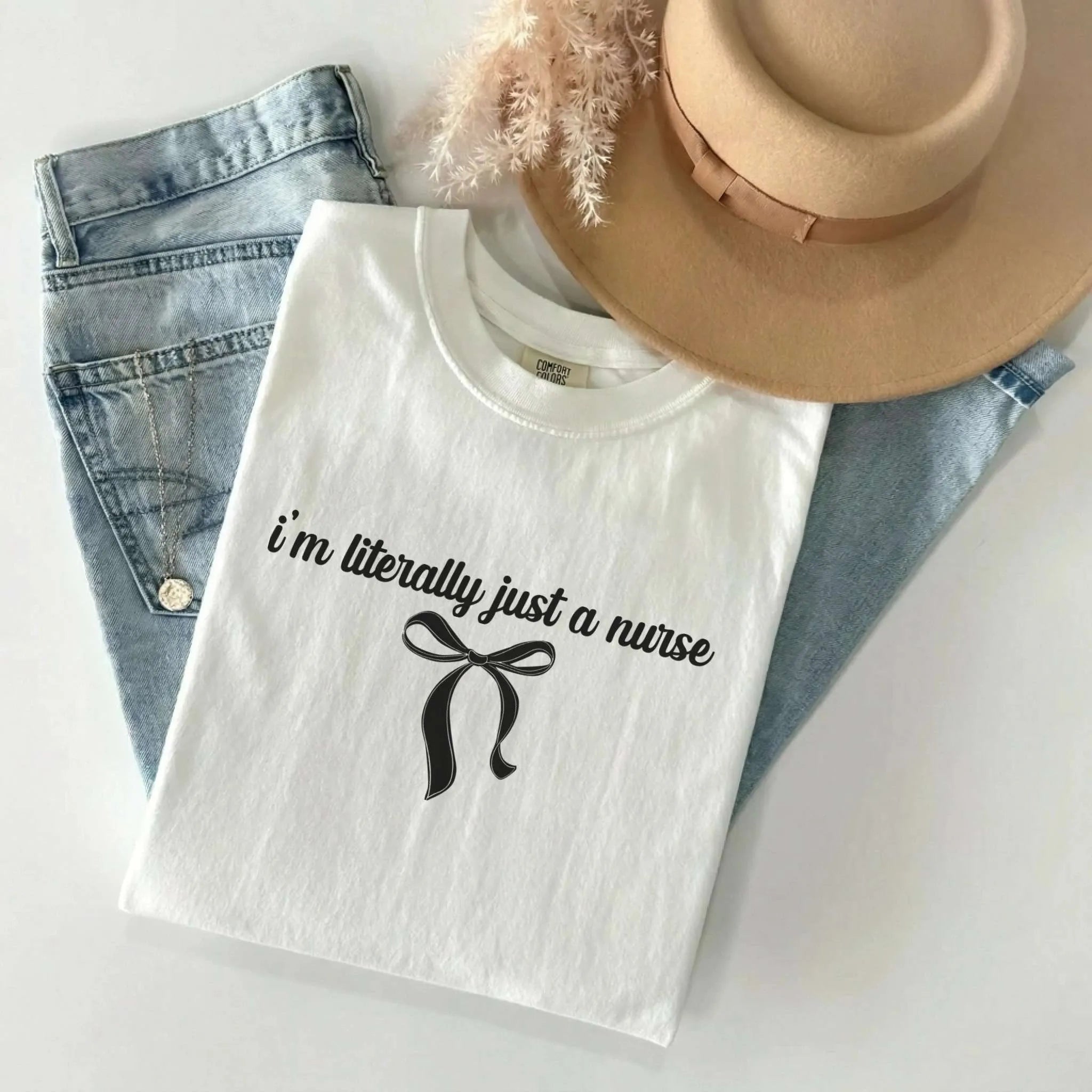 I'm Literally Just A Nurse Coquette Bow Comfort Colors Tee