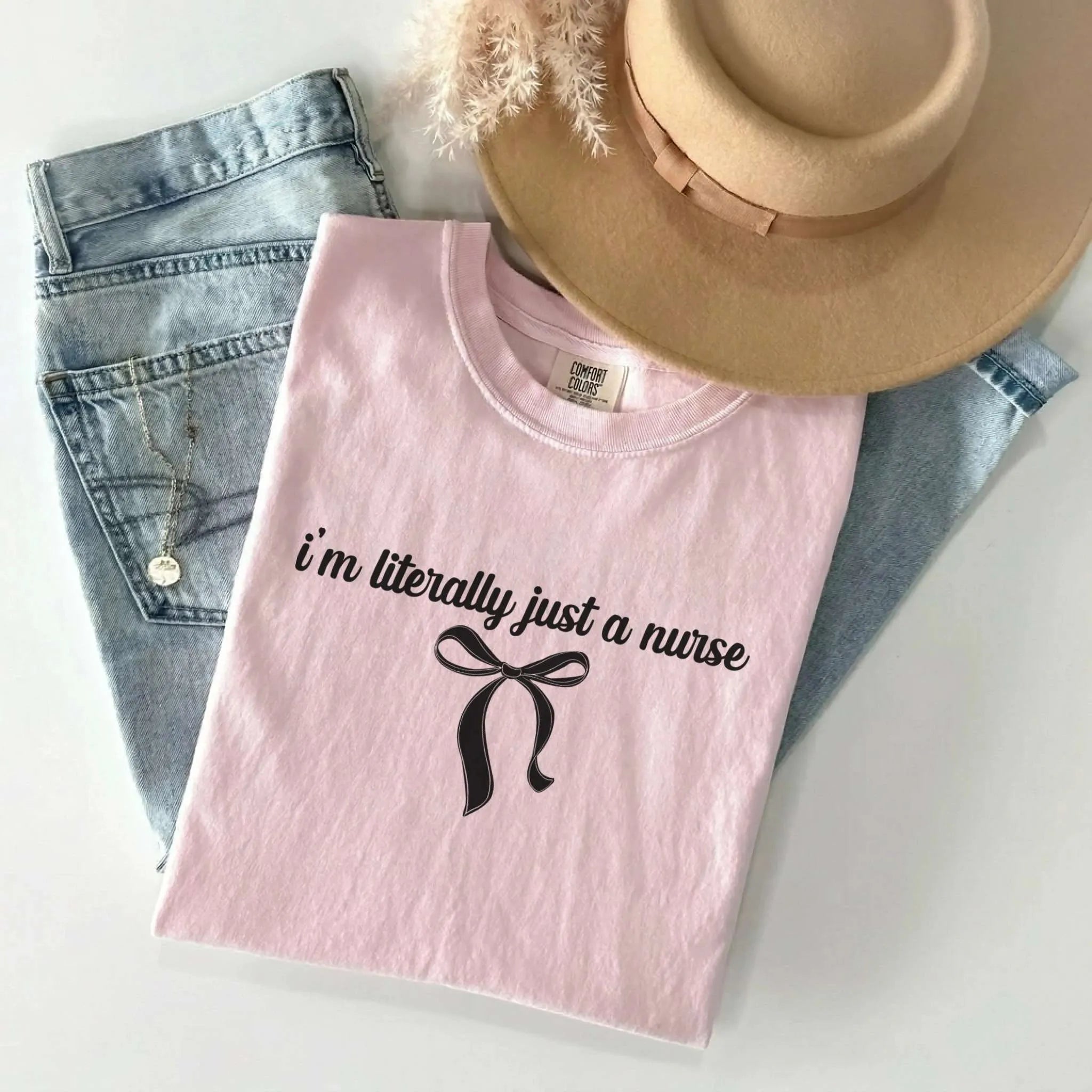 I'm Literally Just A Nurse Coquette Bow Comfort Colors Tee