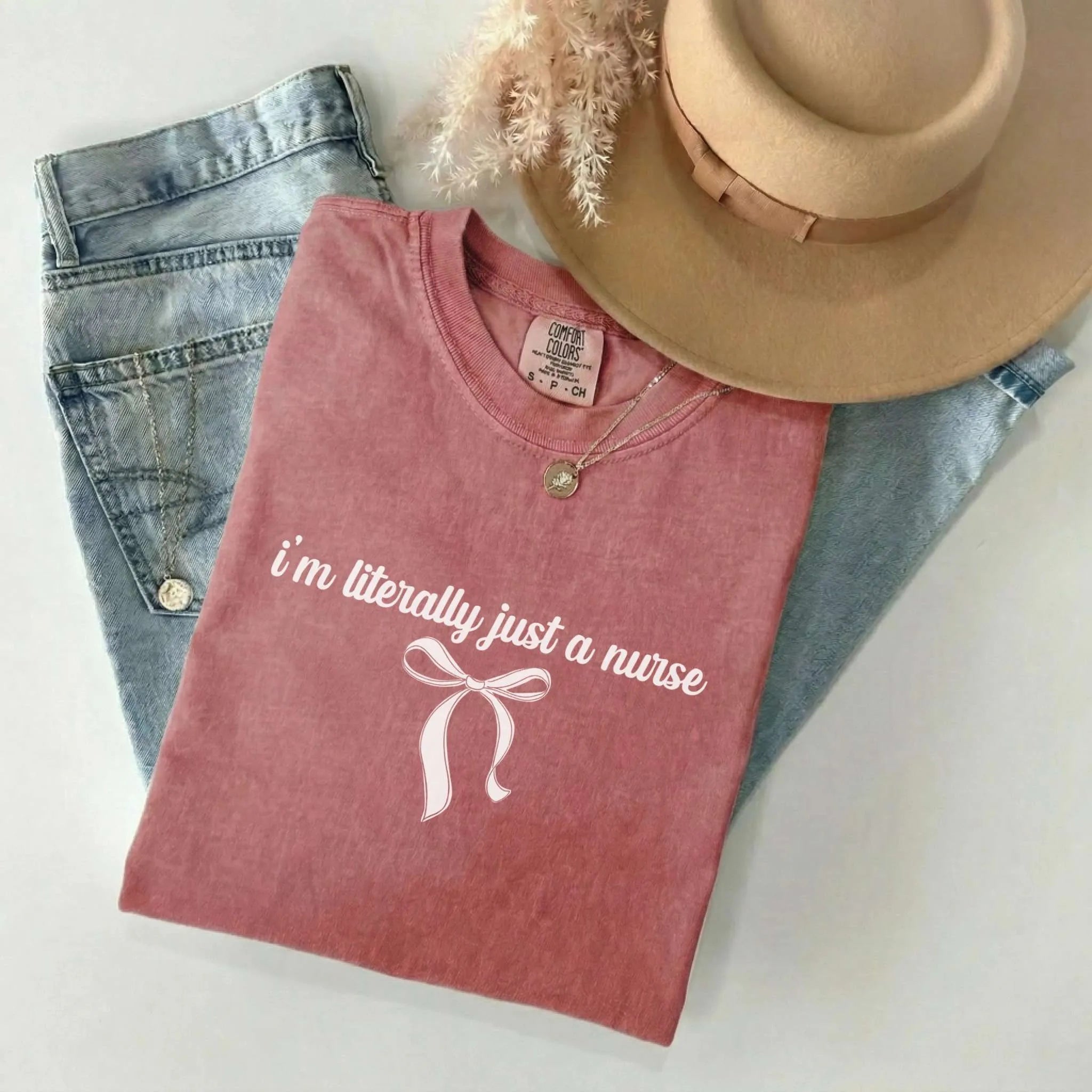 I'm Literally Just A Nurse Coquette Bow Comfort Colors Tee