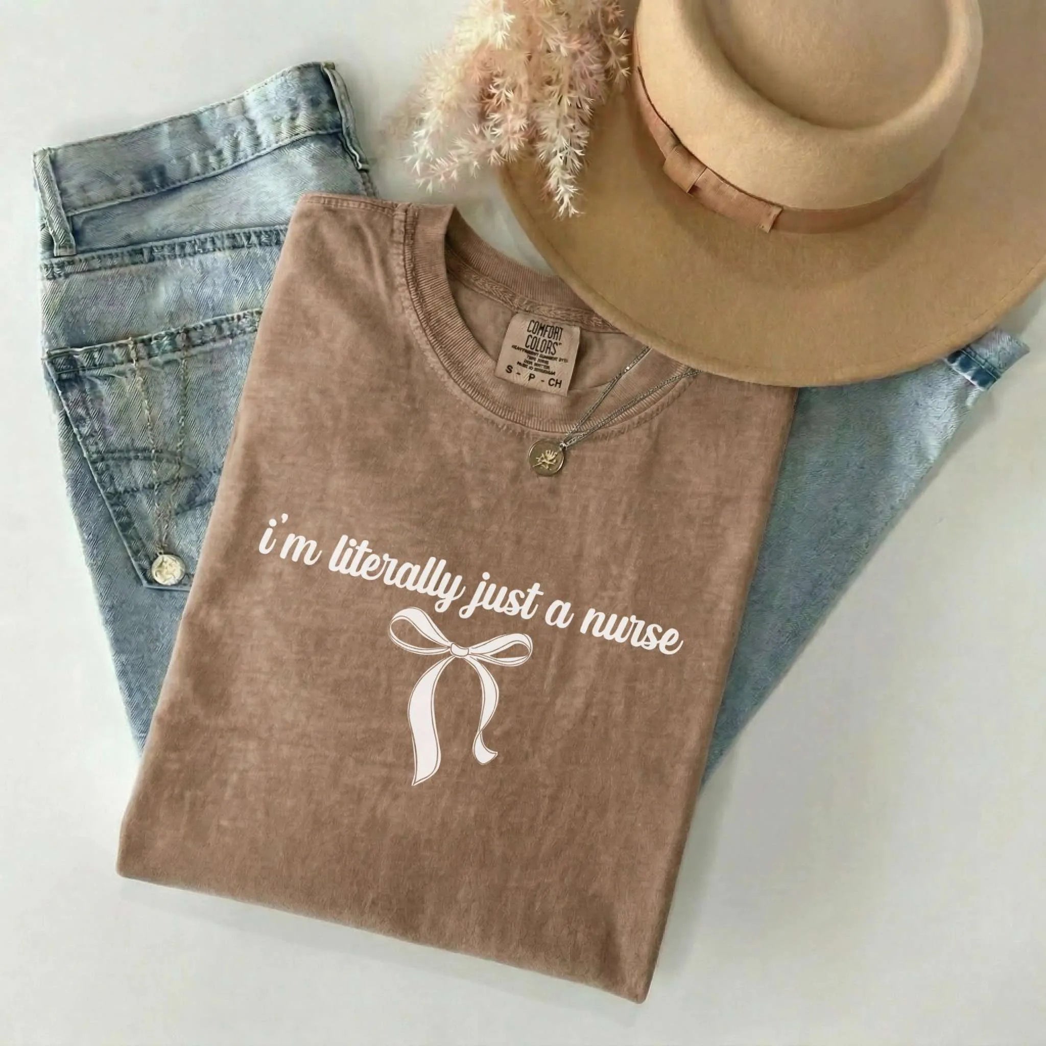 I'm Literally Just A Nurse Coquette Bow Comfort Colors Tee