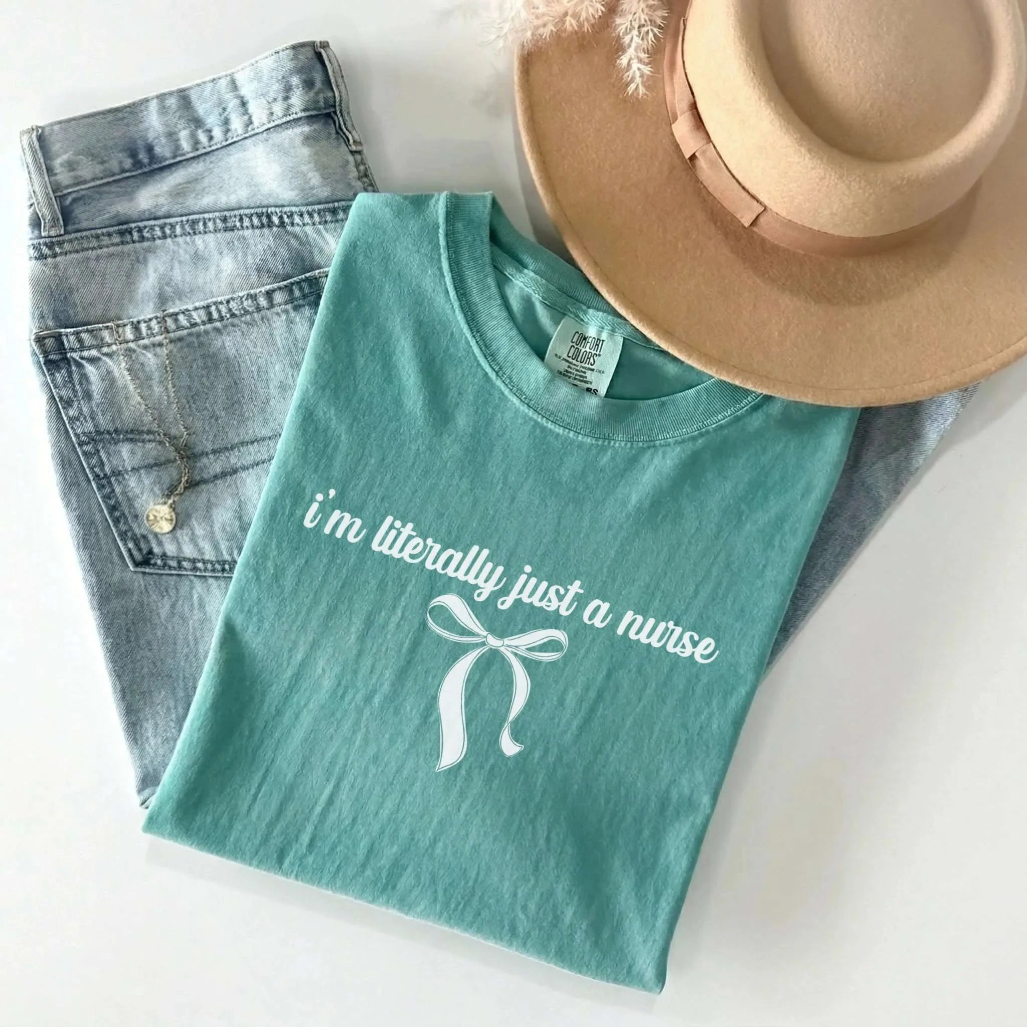 I'm Literally Just A Nurse Coquette Bow Comfort Colors Tee