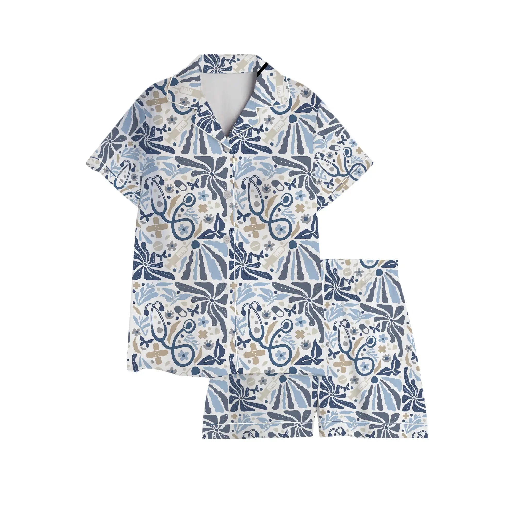 Nursehype Nurse Abstract Botanical Stethoscope Satin Pajama Set