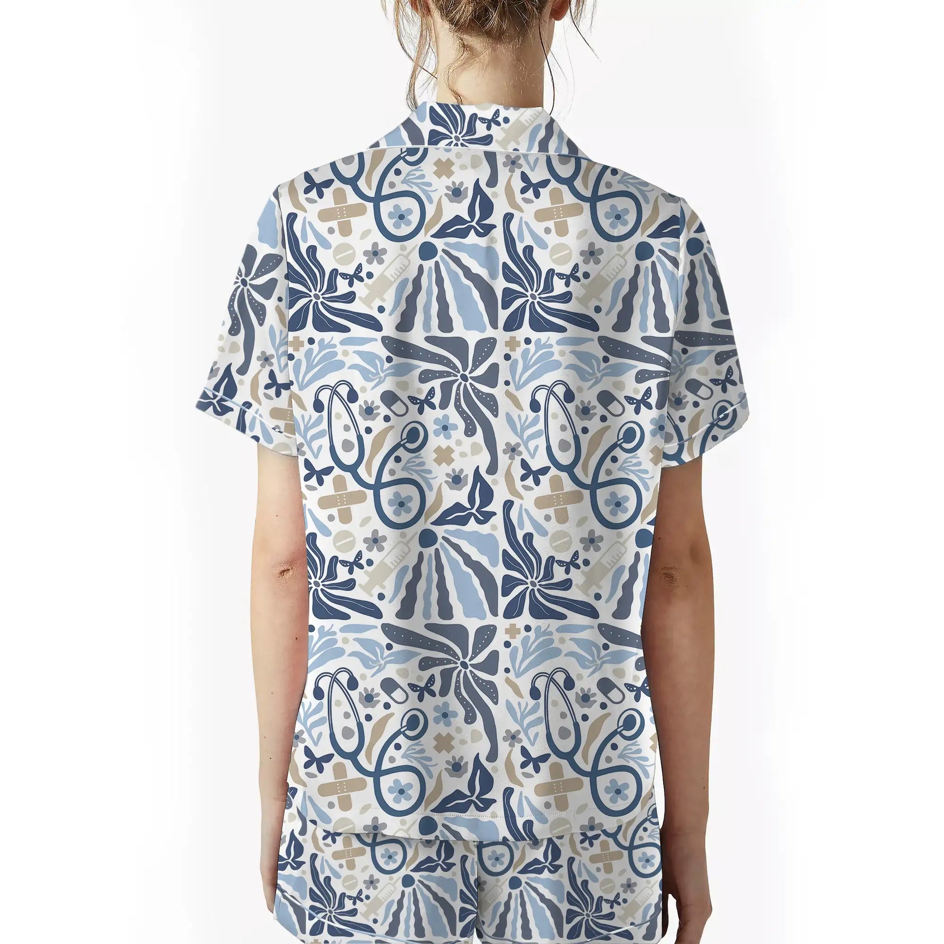 Nursehype Nurse Abstract Botanical Stethoscope Satin Pajama Set