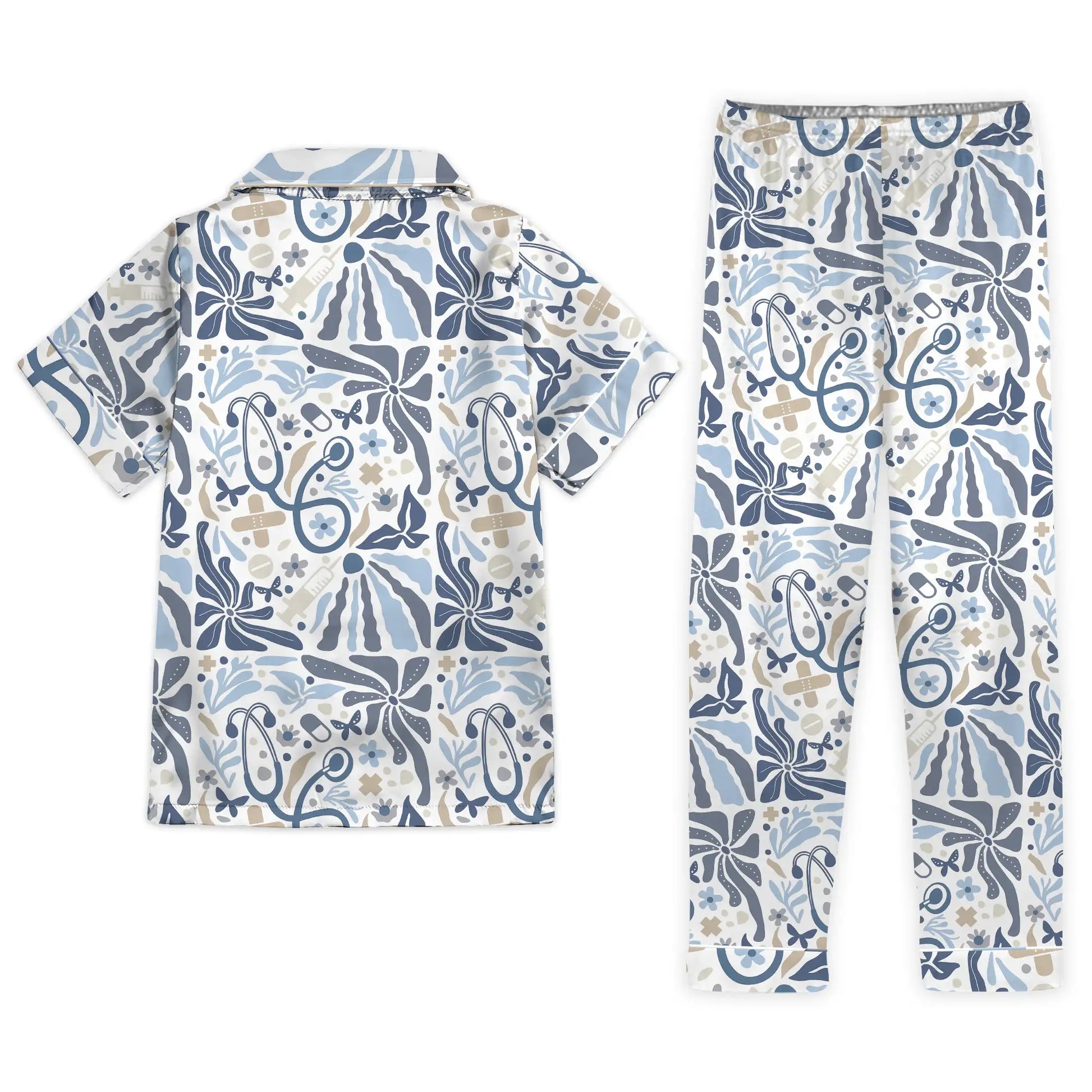 Nursehype Nurse Abstract Botanical Stethoscope Satin Pajama Set