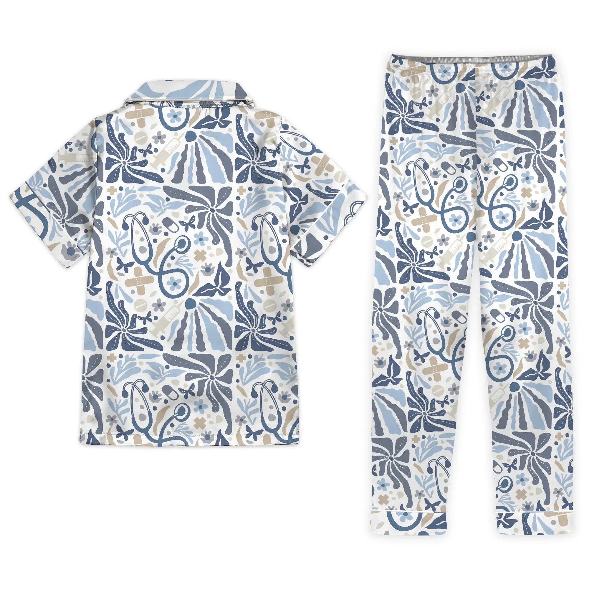 Nursehype Nurse Abstract Botanical Stethoscope Satin Pajama Set