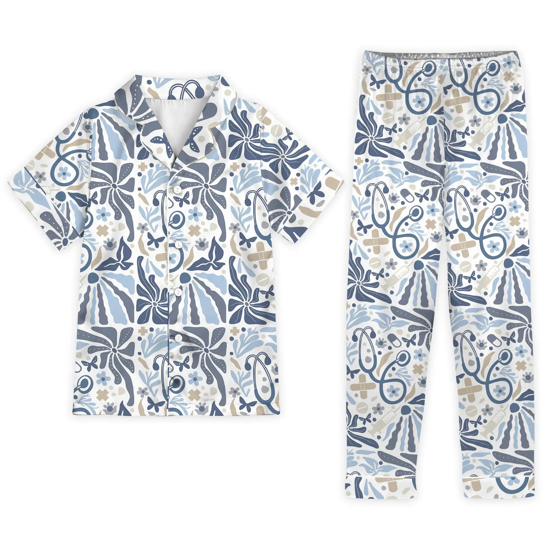 Nursehype Nurse Abstract Botanical Stethoscope Satin Pajama Set