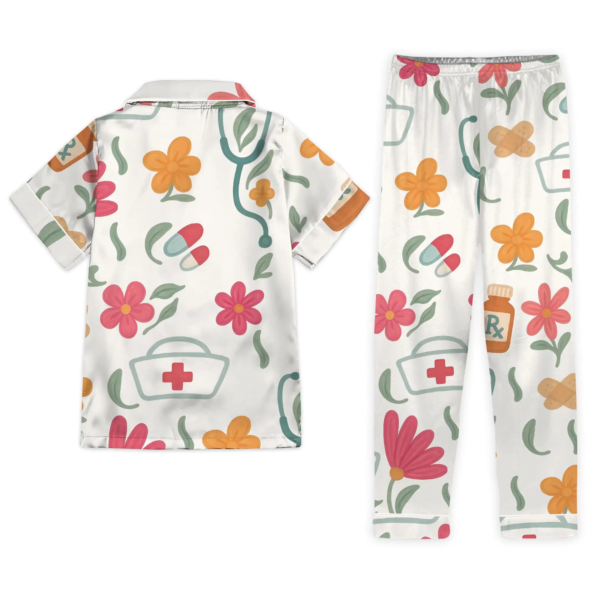 Nursehype Nurse Floral Icons Satin Pajama Set