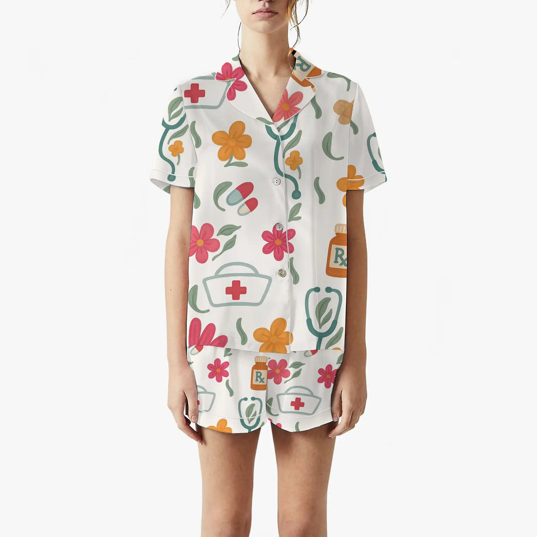 Nursehype Nurse Floral Icons Satin Pajama Set