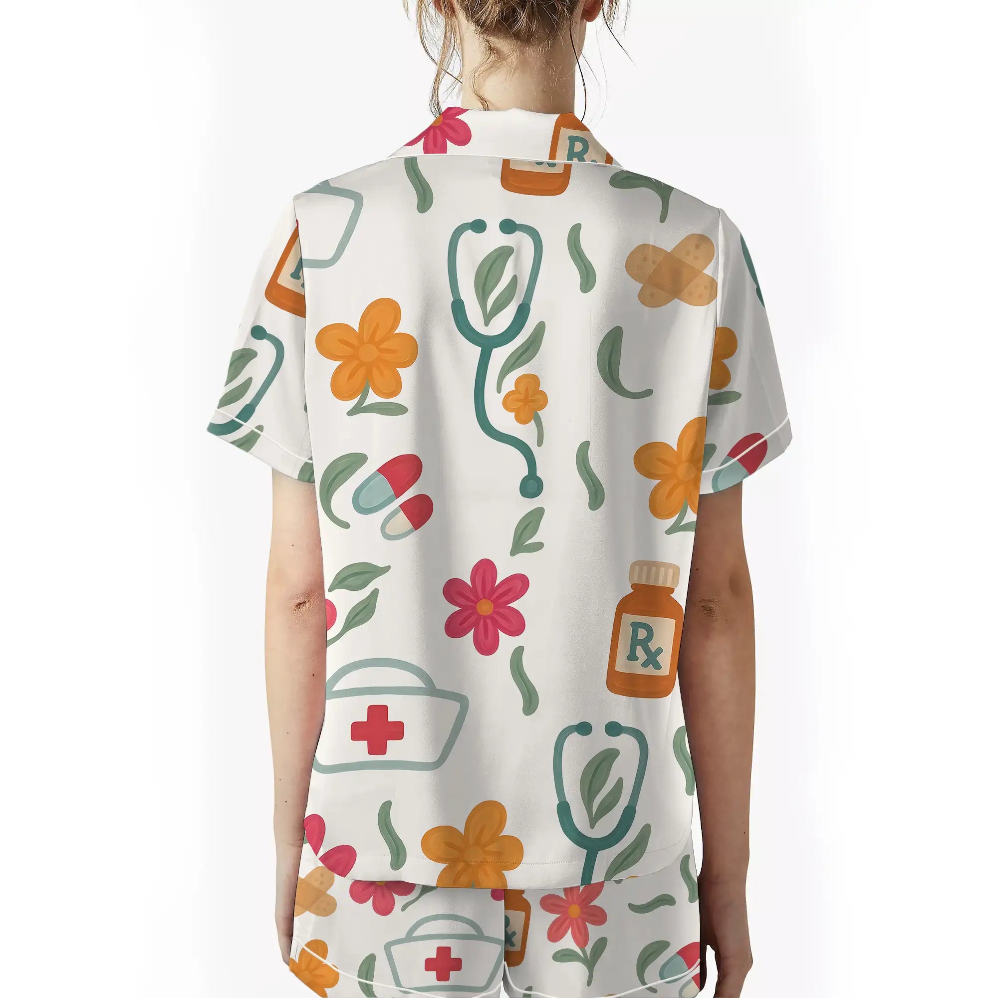 Nursehype Nurse Floral Icons Satin Pajama Set