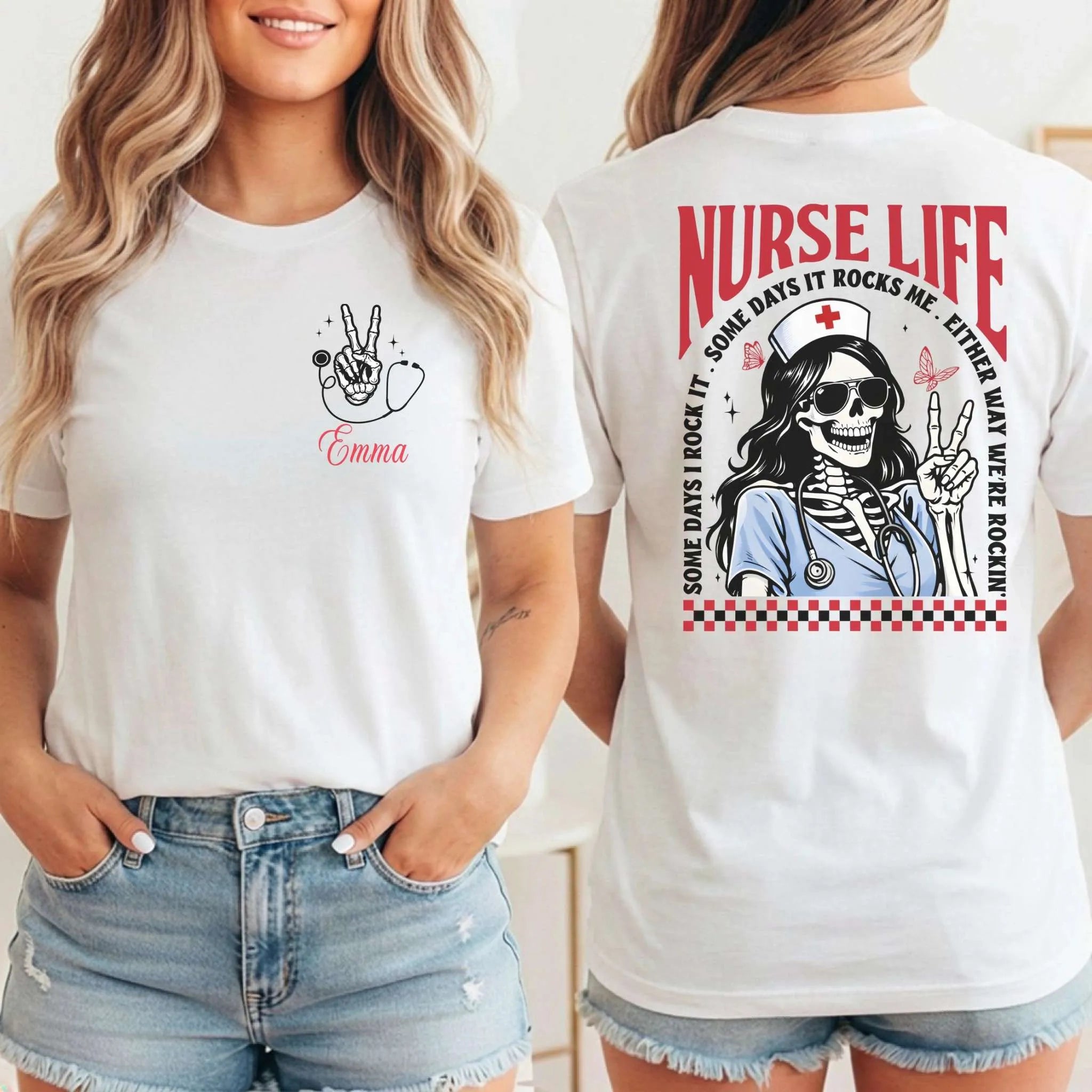 Nurse Life Skeleton Rocker Personalized Nurse T-Shirt