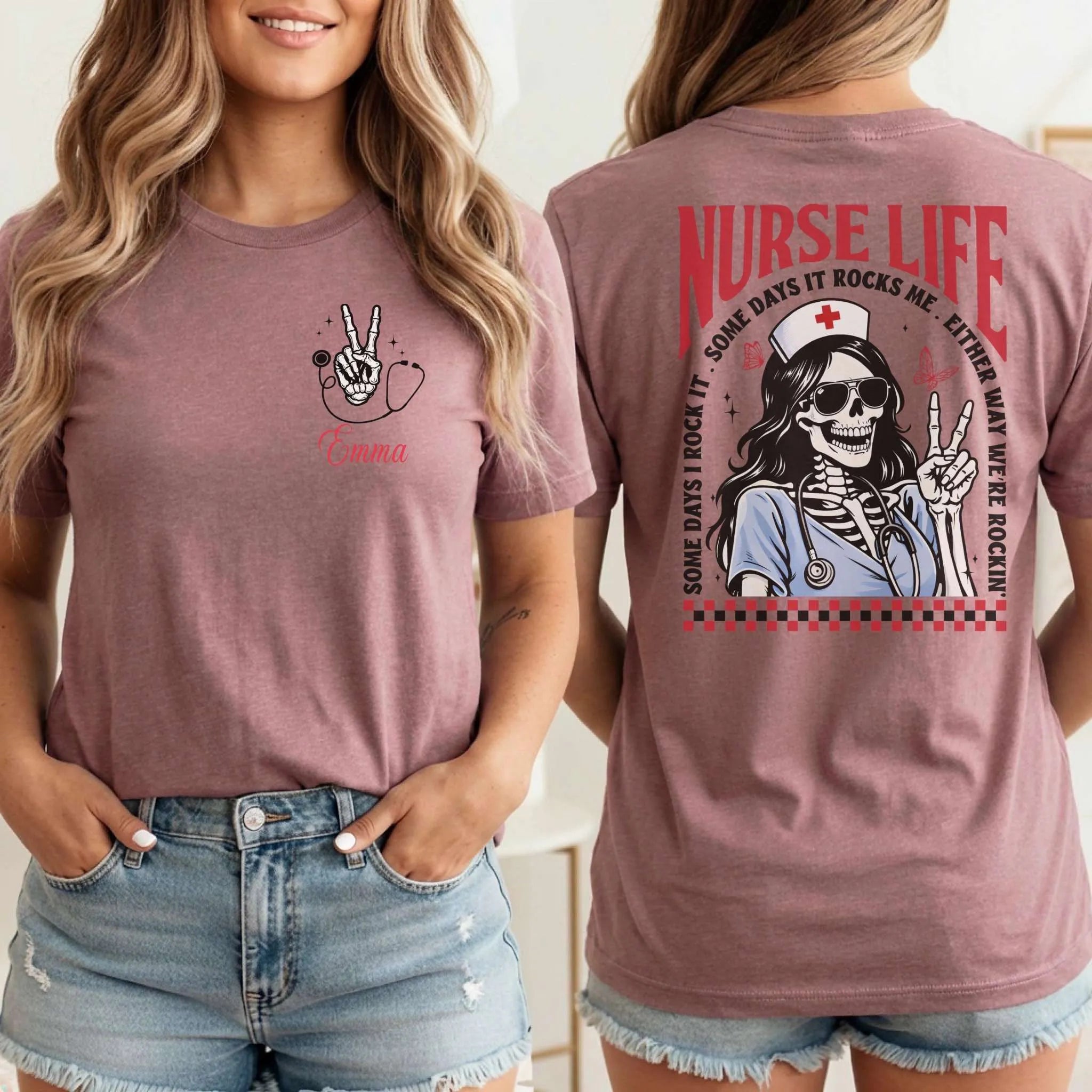 Nurse Life Skeleton Rocker Personalized Nurse T-Shirt