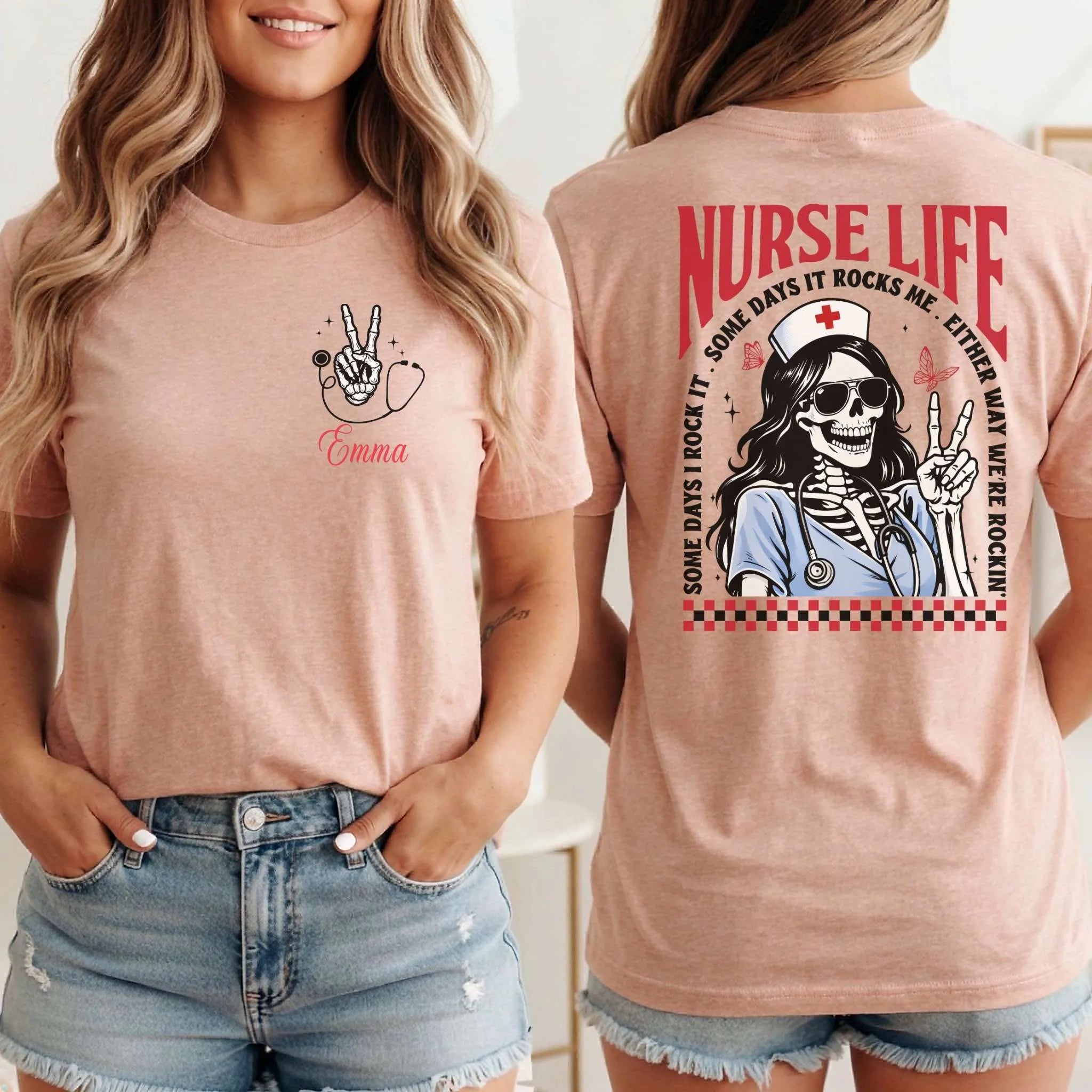 Nurse Life Skeleton Rocker Personalized Nurse T-Shirt