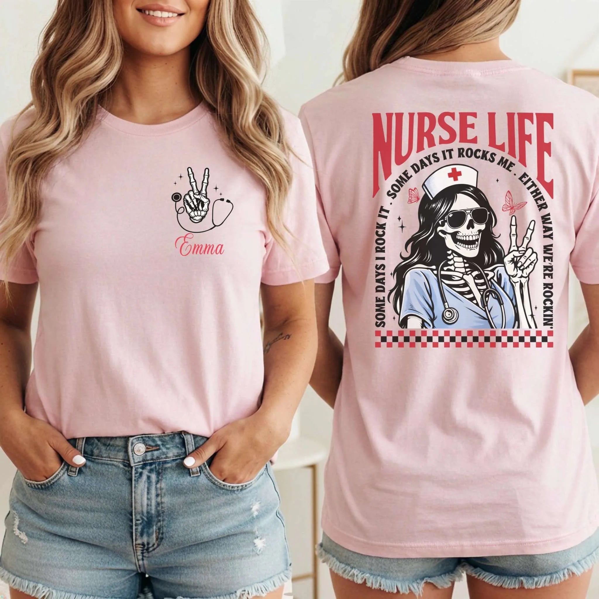 Nurse Life Skeleton Rocker Personalized Nurse T-Shirt