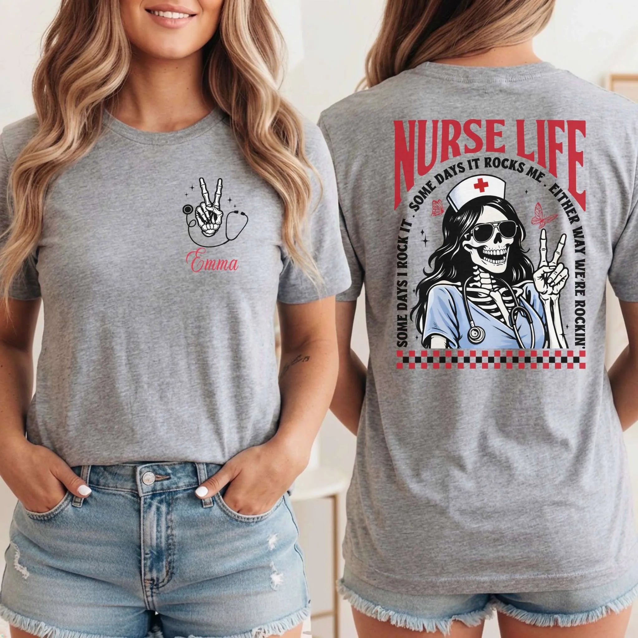 Nurse Life Skeleton Rocker Personalized Nurse T-Shirt