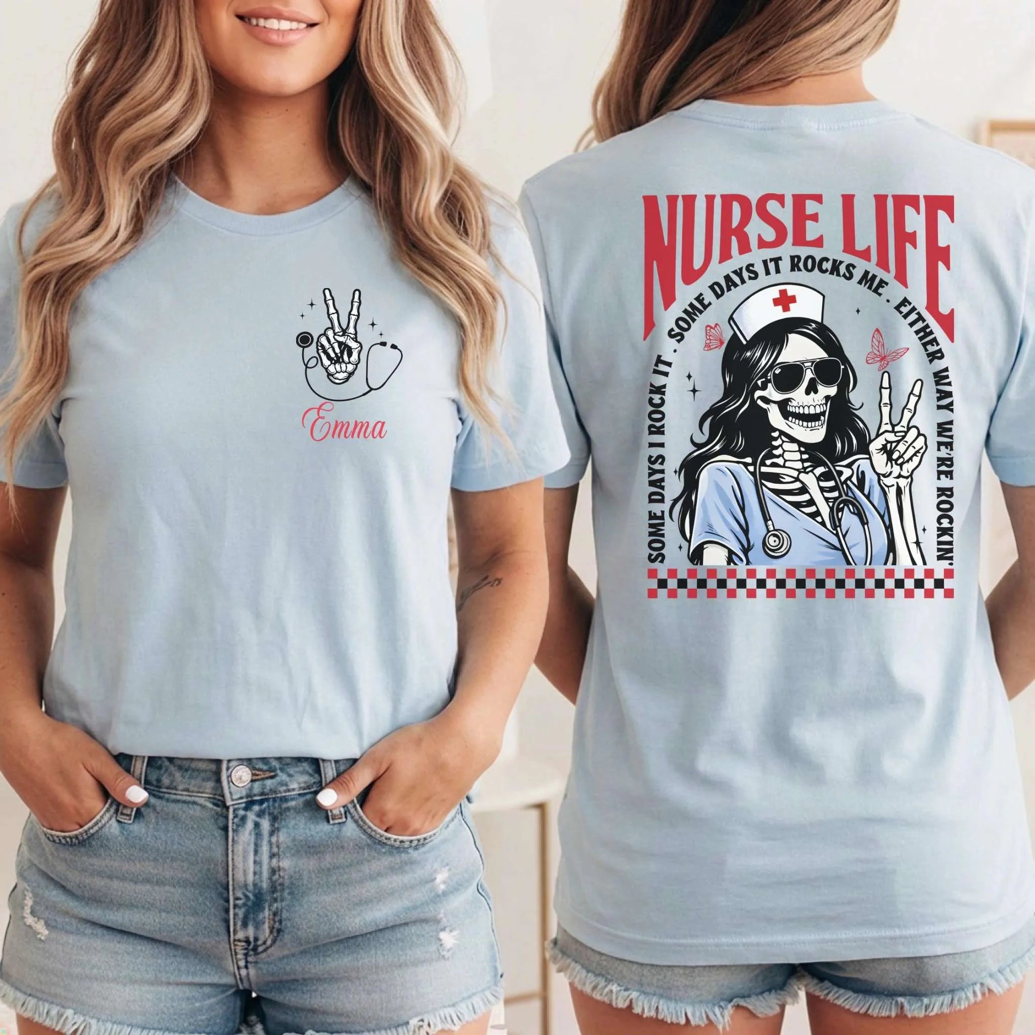 Nurse Life Skeleton Rocker Personalized Nurse T-Shirt