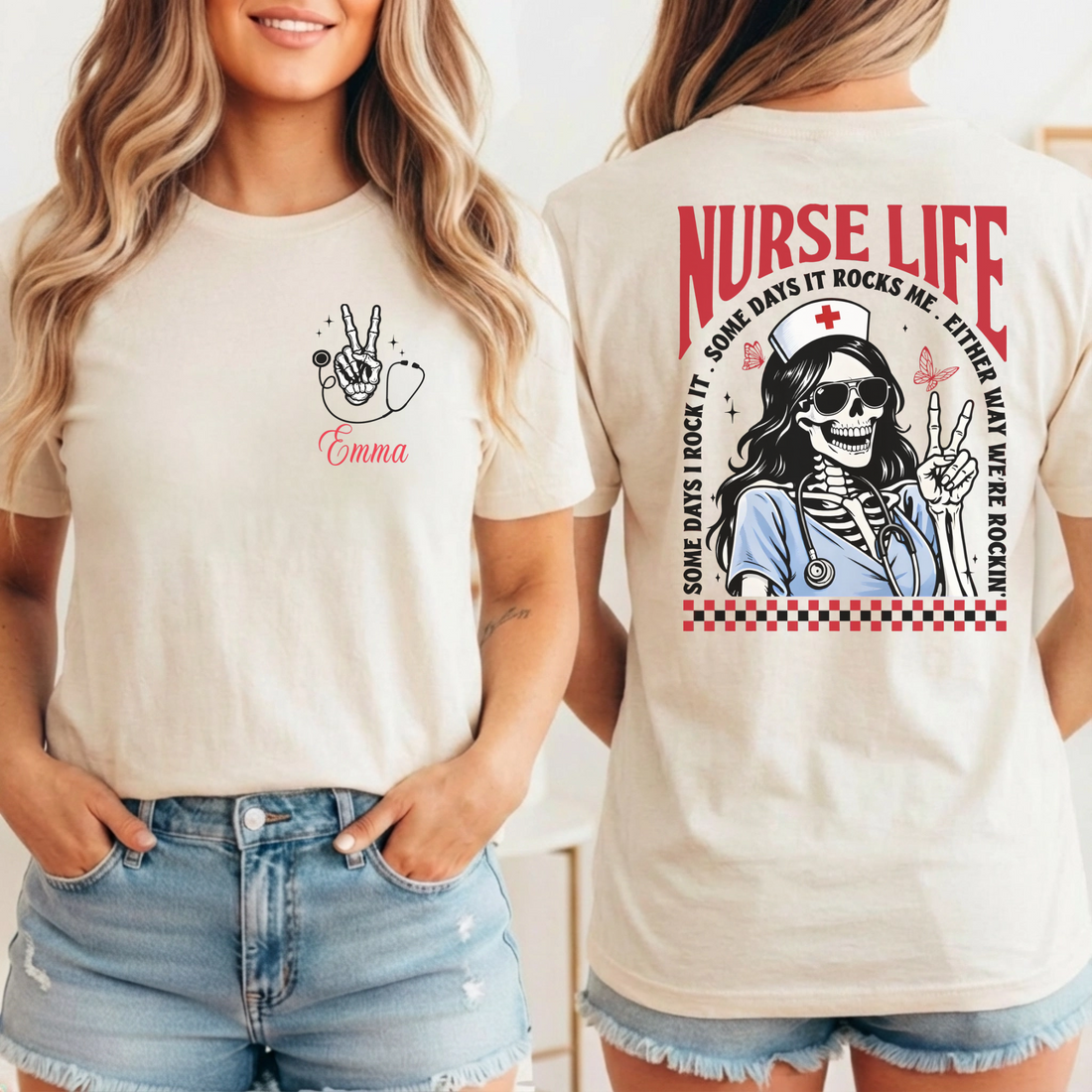 Nursehype Nurse Life Skeleton Rocker Personalized Nurse T-Shirt