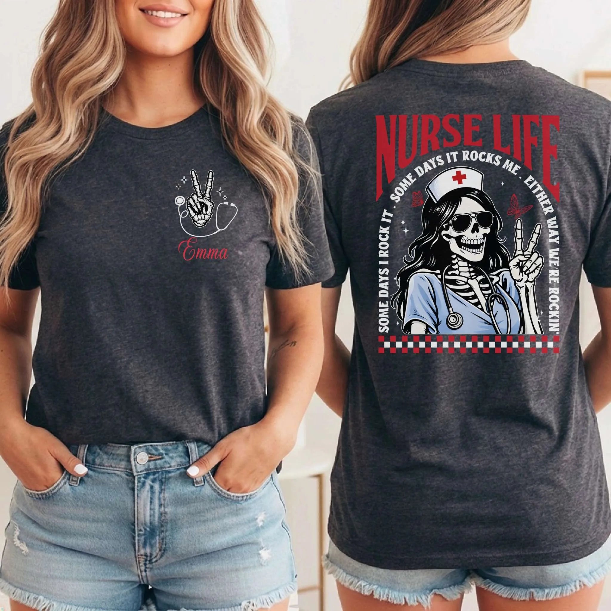 Nurse Life Skeleton Rocker Personalized Nurse T-Shirt