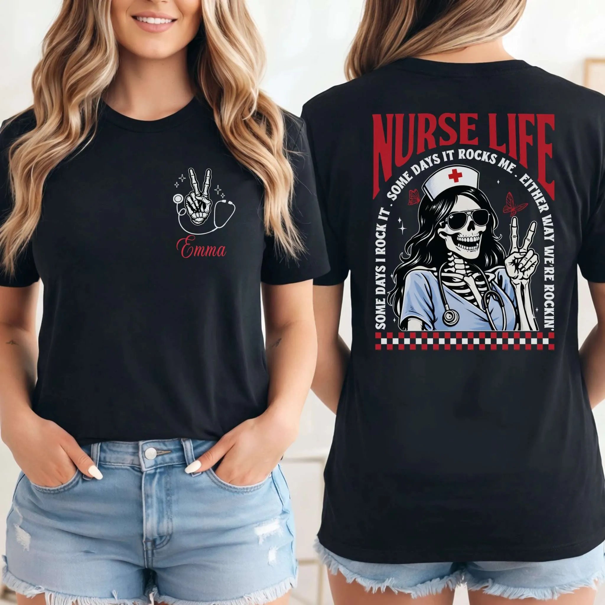 Nurse Life Skeleton Rocker Personalized Nurse T-Shirt
