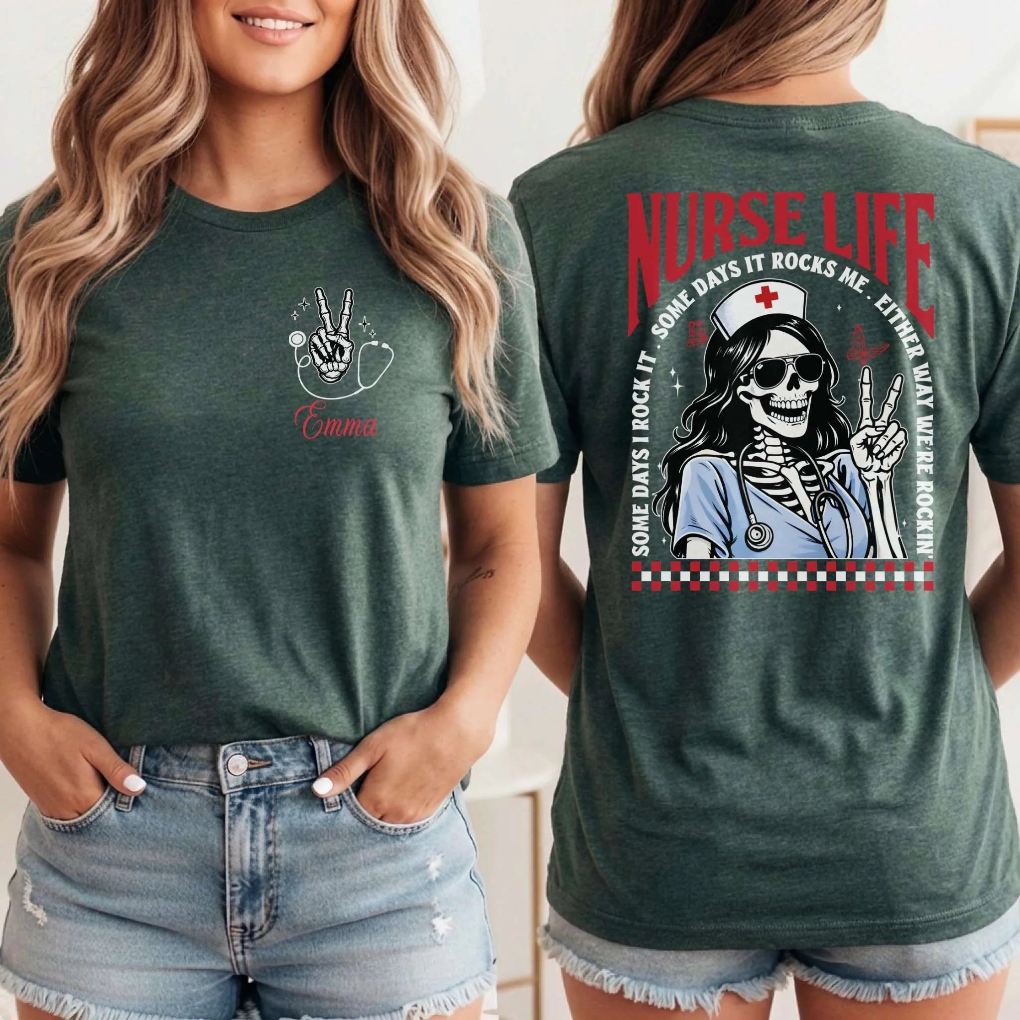 Nurse Life Skeleton Rocker Personalized Nurse T-Shirt