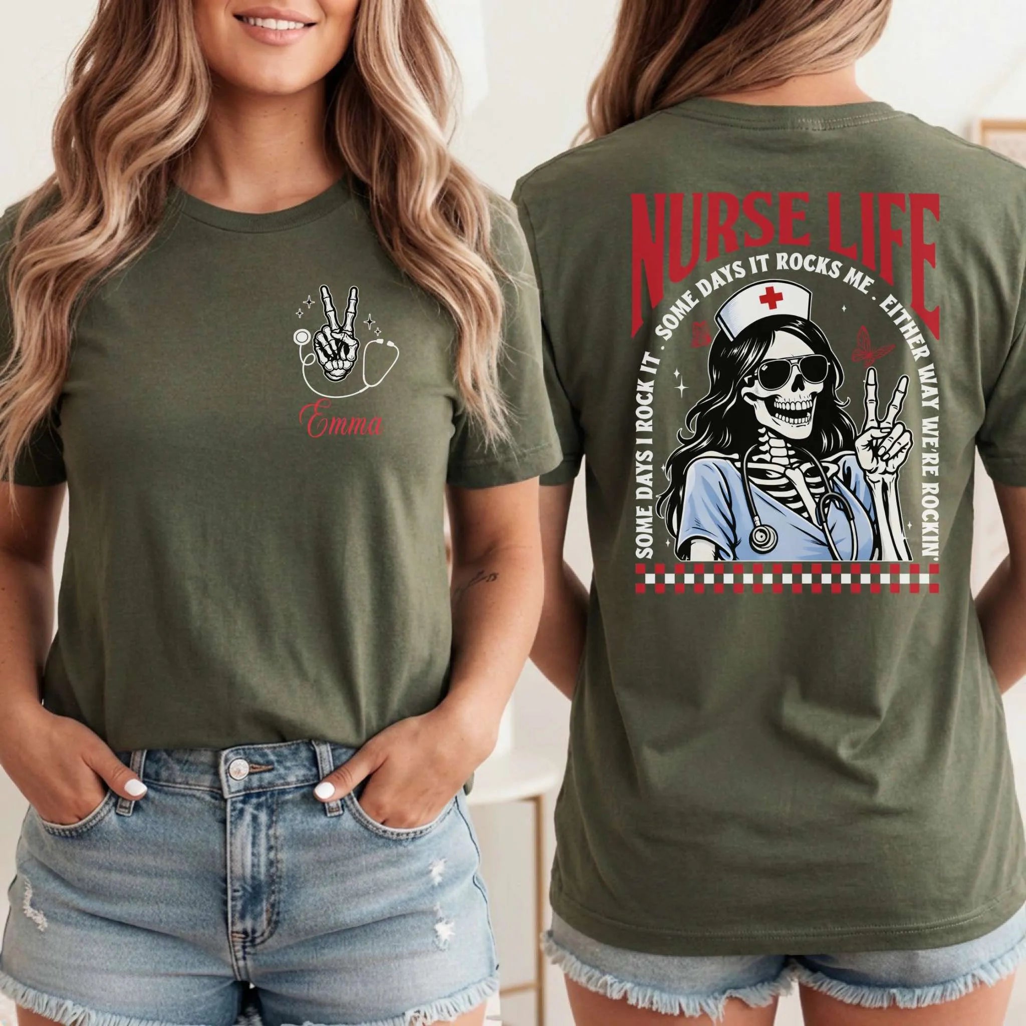 Nurse Life Skeleton Rocker Personalized Nurse T-Shirt