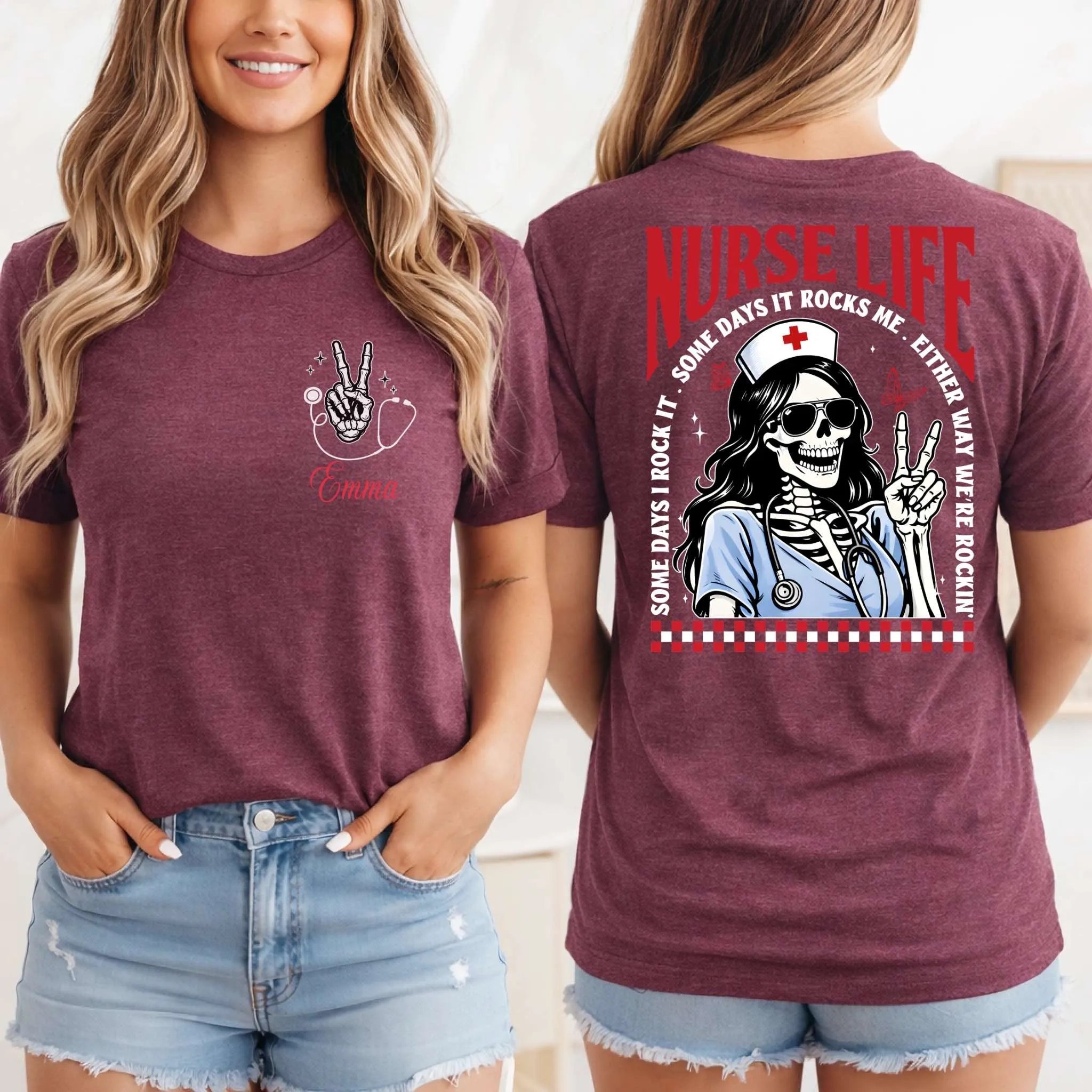 Nurse Life Skeleton Rocker Personalized Nurse T-Shirt