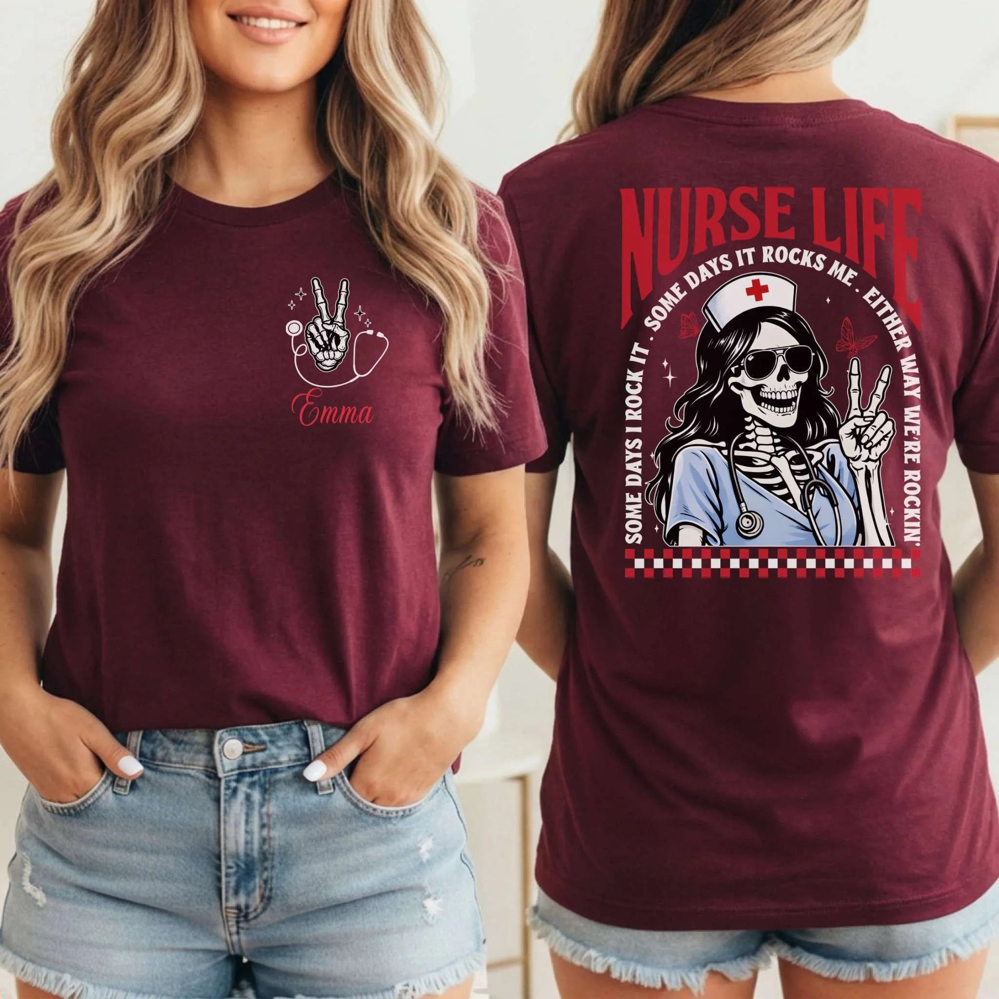 Nurse Life Skeleton Rocker Personalized Nurse T-Shirt