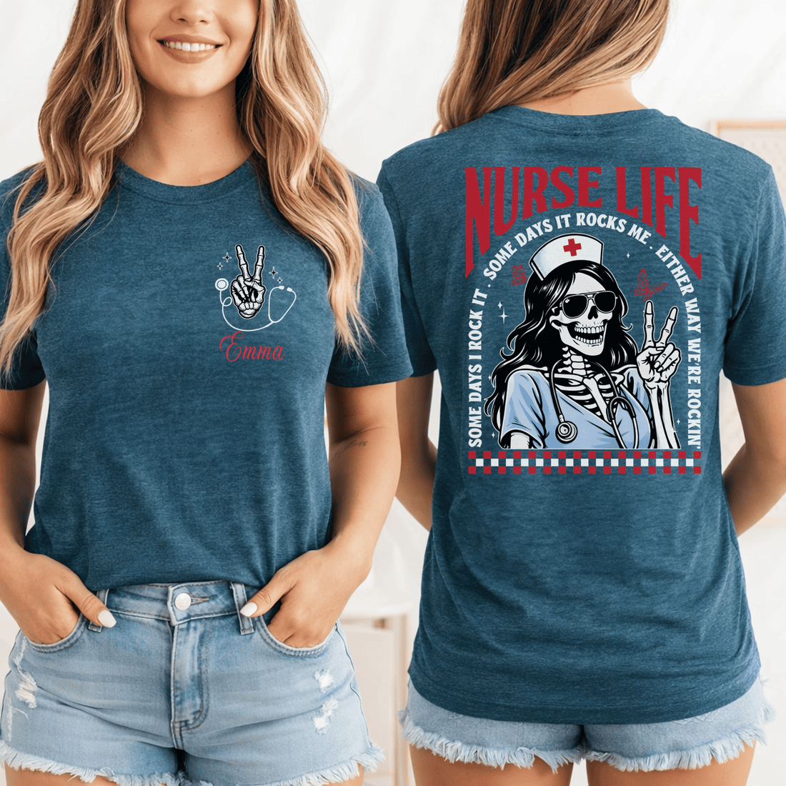 Nursehype Nurse Life Skeleton Rocker Personalized Nurse T-Shirt