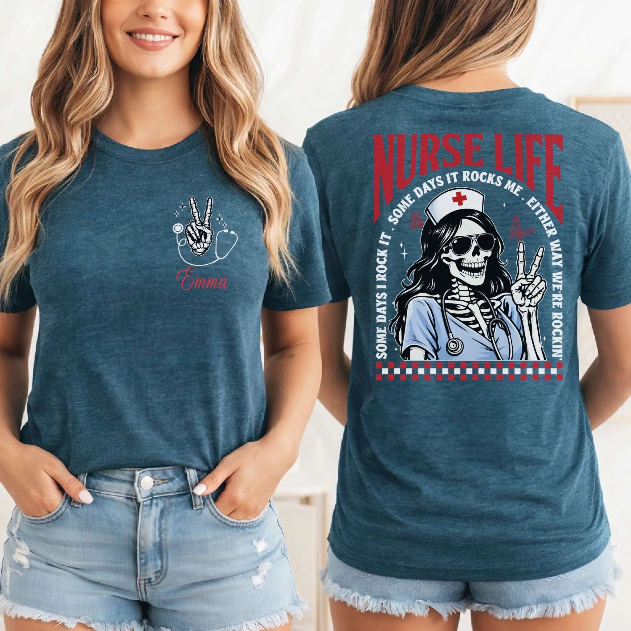 Nurse Life Skeleton Rocker Personalized Nurse T-Shirt