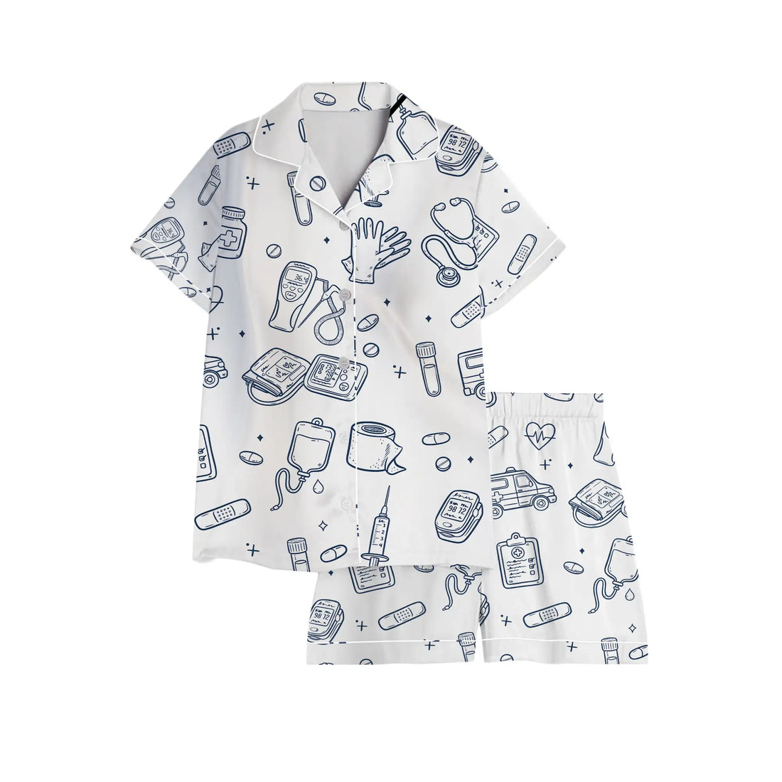 Nursehype Nurse Medical Icons Line Art Satin Pajama Set