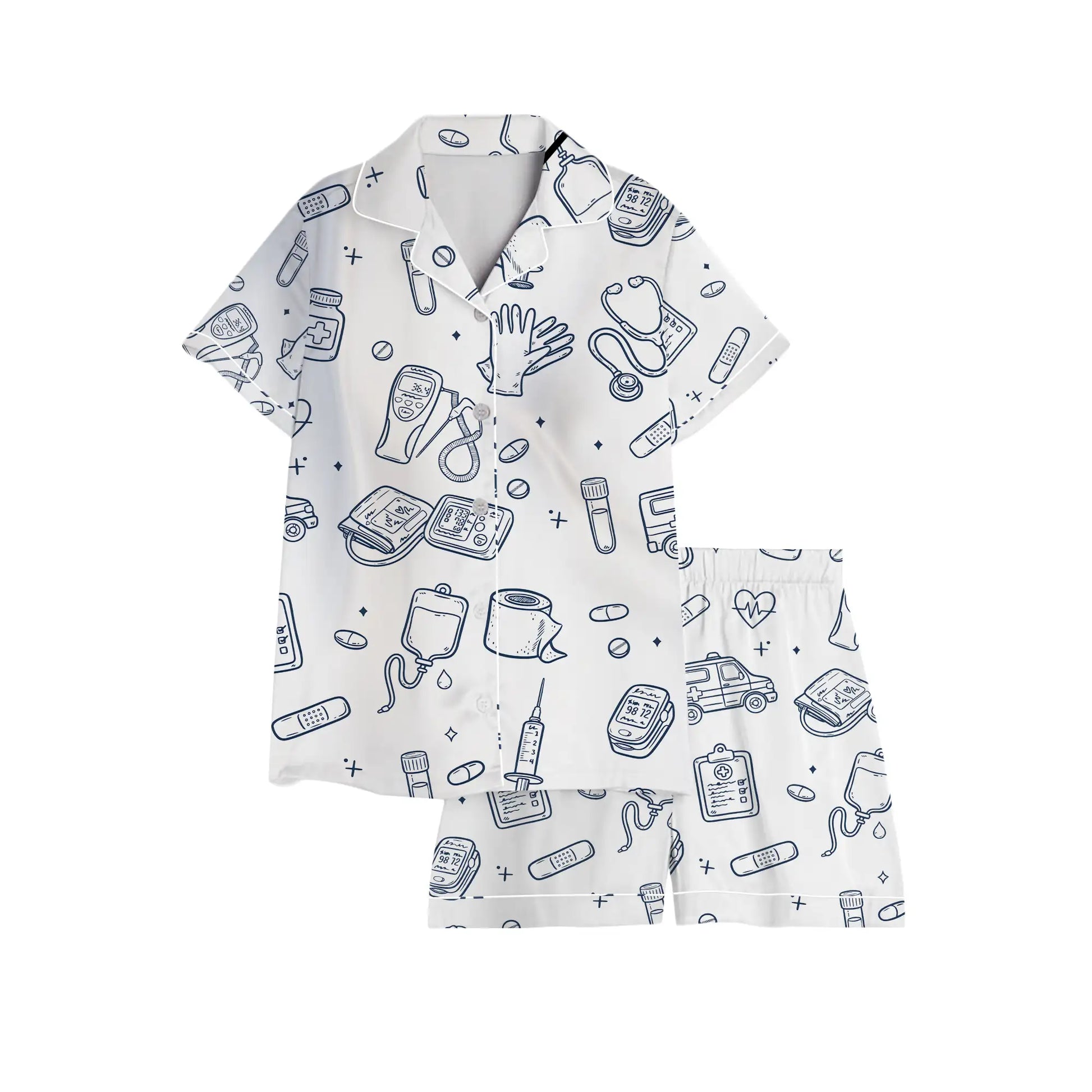 Nursehype Nurse Medical Icons Line Art Satin Pajama Set