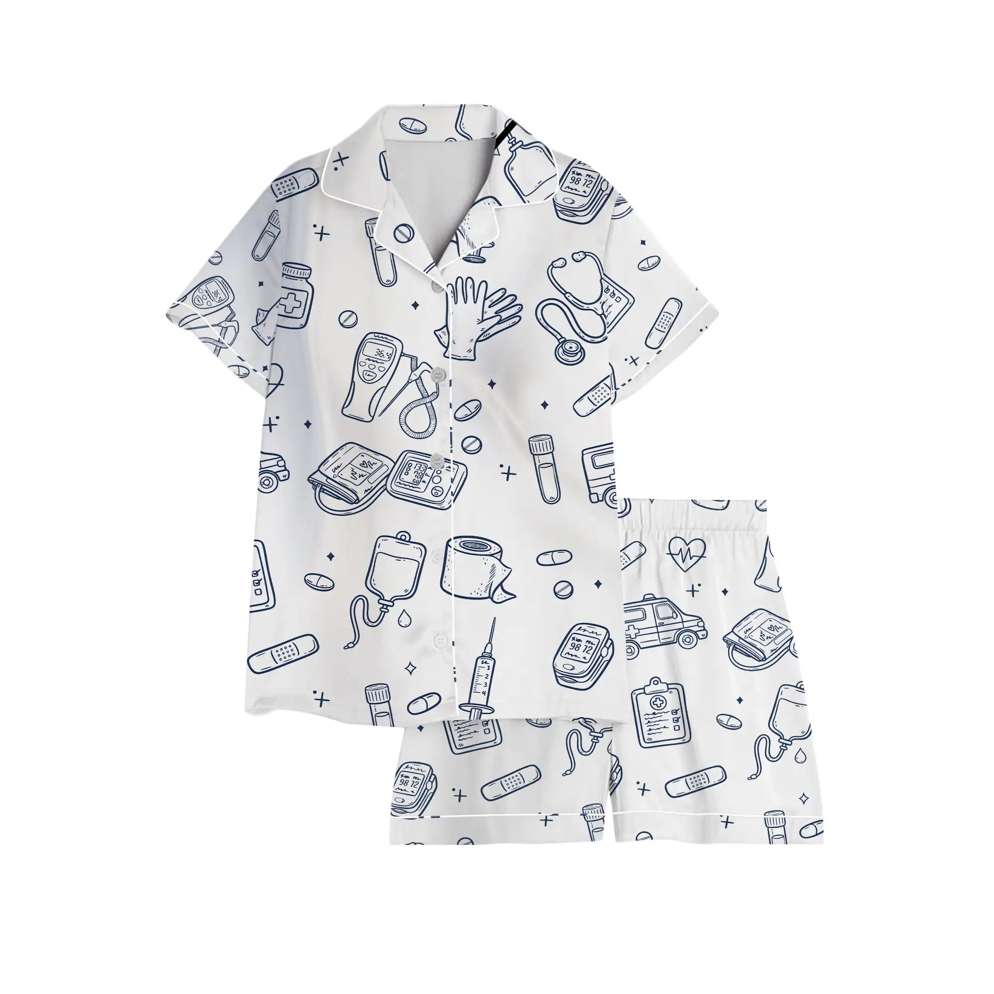 Nursehype Nurse Medical Icons Line Art Satin Pajama Set
