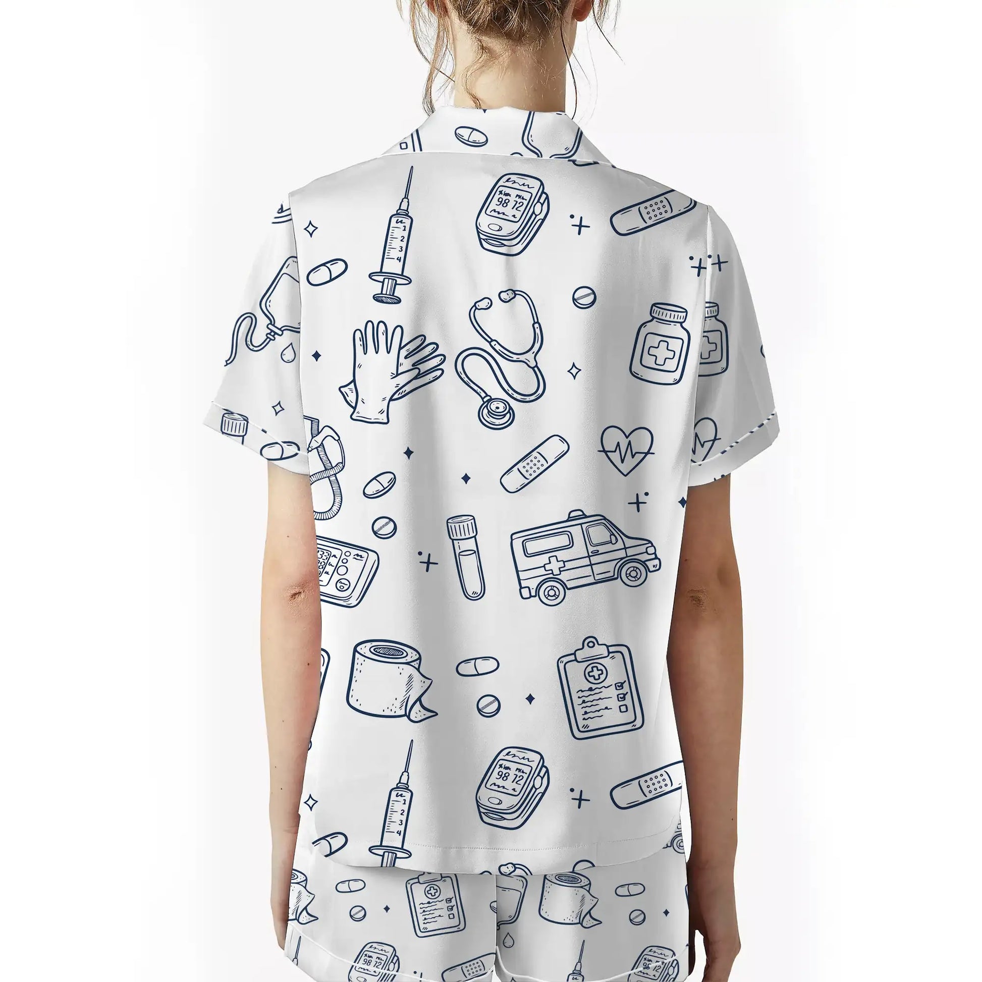 Nursehype Nurse Medical Icons Line Art Satin Pajama Set