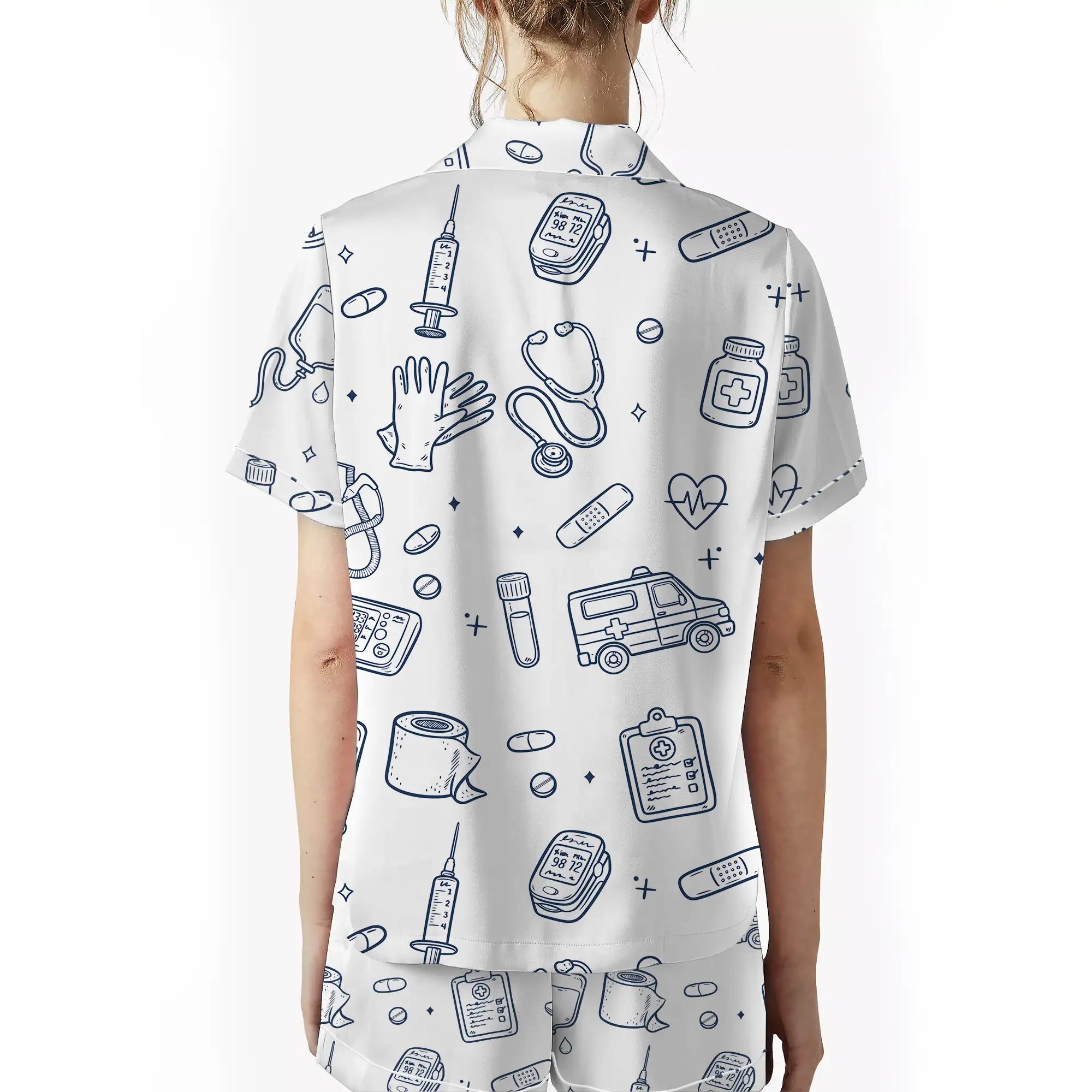 Nursehype Nurse Medical Icons Line Art Satin Pajama Set