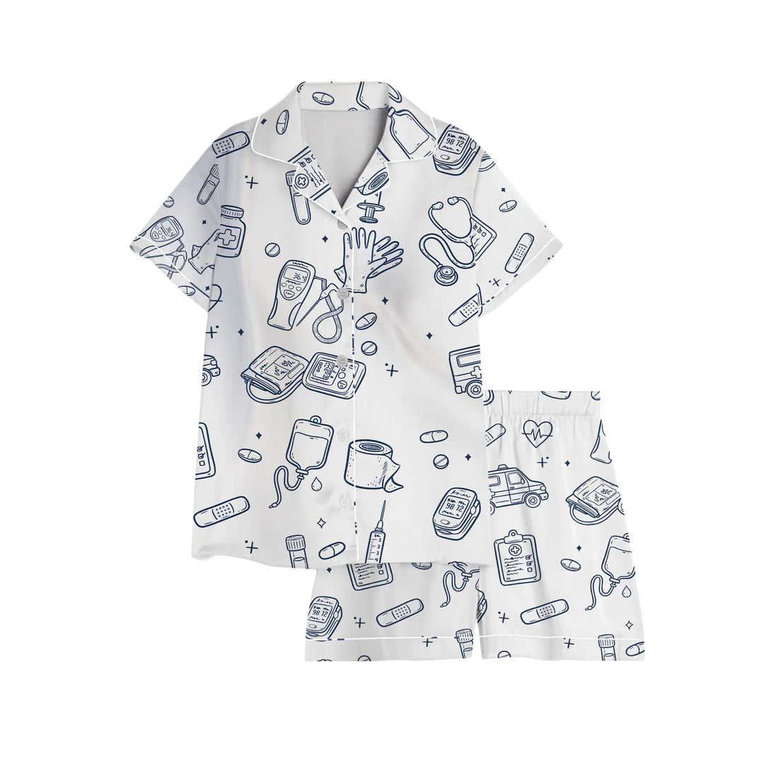 Nursehype Nurse Medical Icons Line Art Satin Pajama Set
