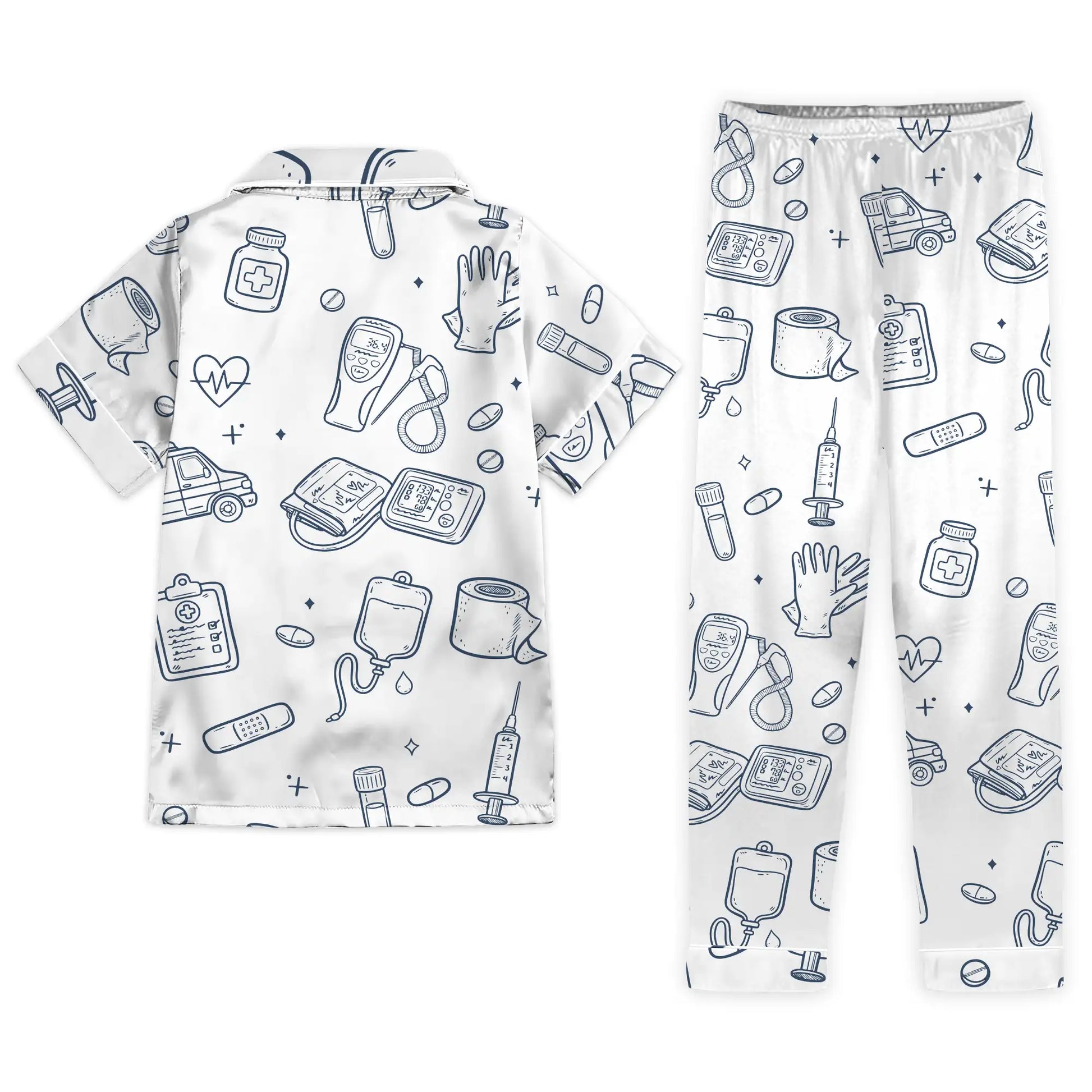 Nursehype Nurse Medical Icons Line Art Satin Pajama Set