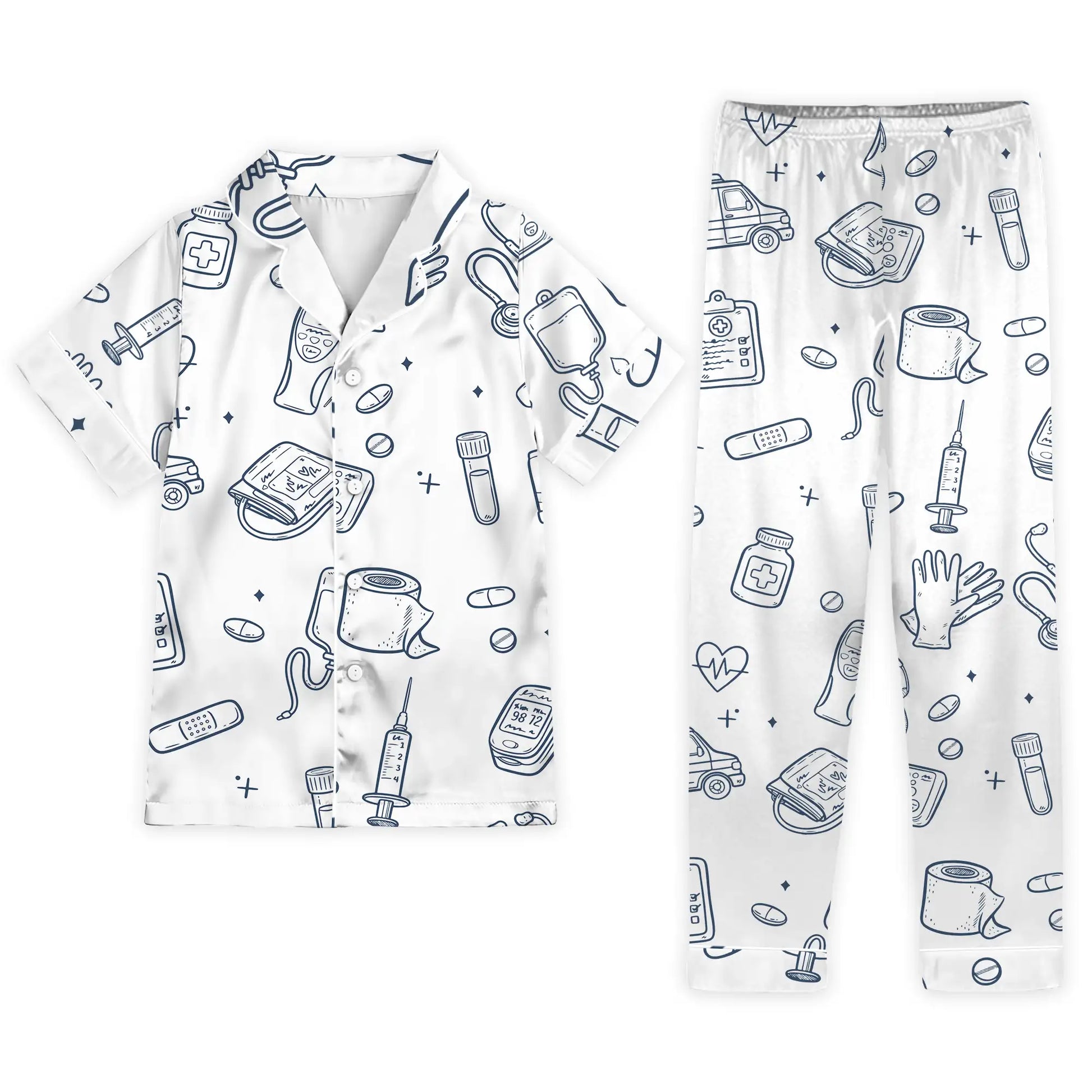 Nursehype Nurse Medical Icons Line Art Satin Pajama Set