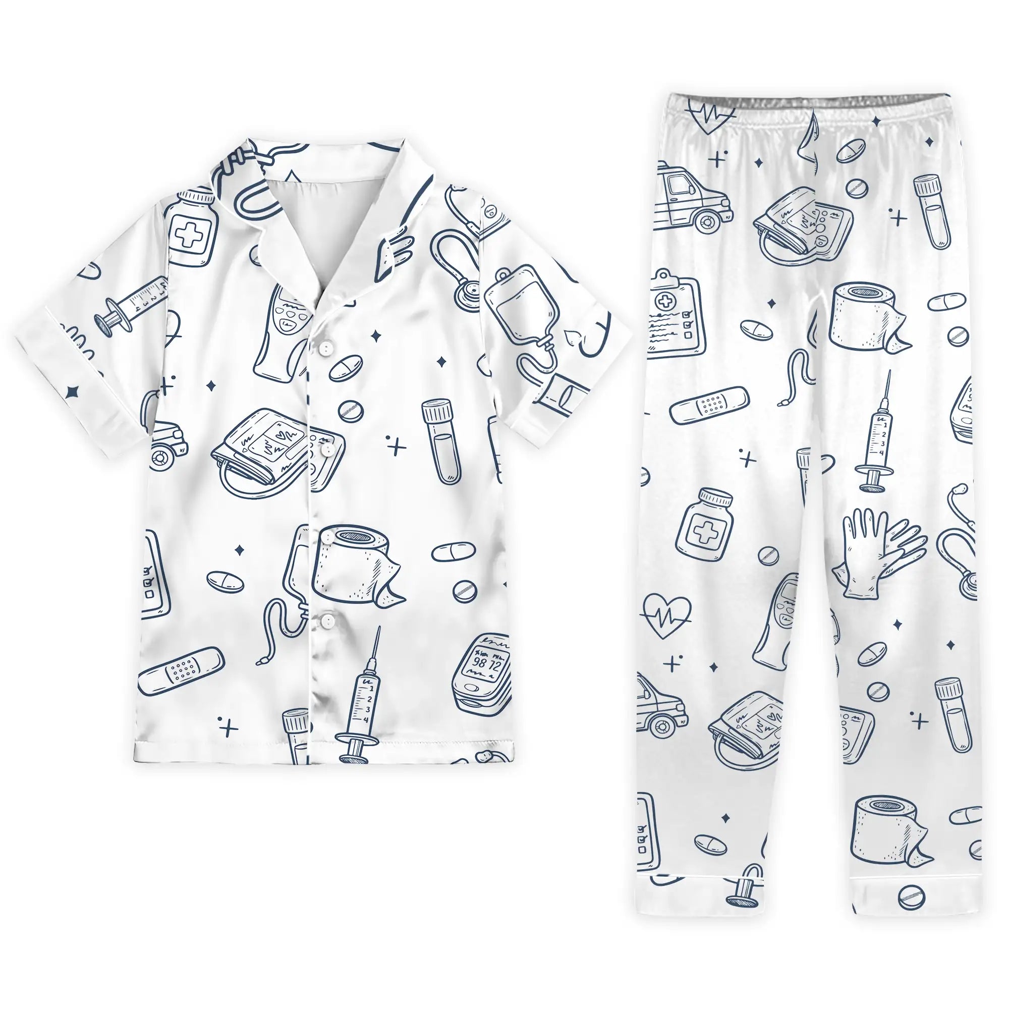 Nursehype Nurse Medical Icons Line Art Satin Pajama Set