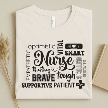 Nurse Word Cloud Empathetic Brave Strong Nurse T-Shirt