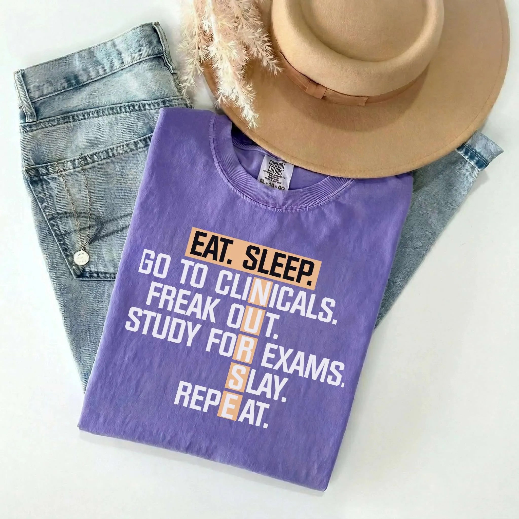 Nurse Eat Sleep Clinicals Crossword Comfort Colors Tee