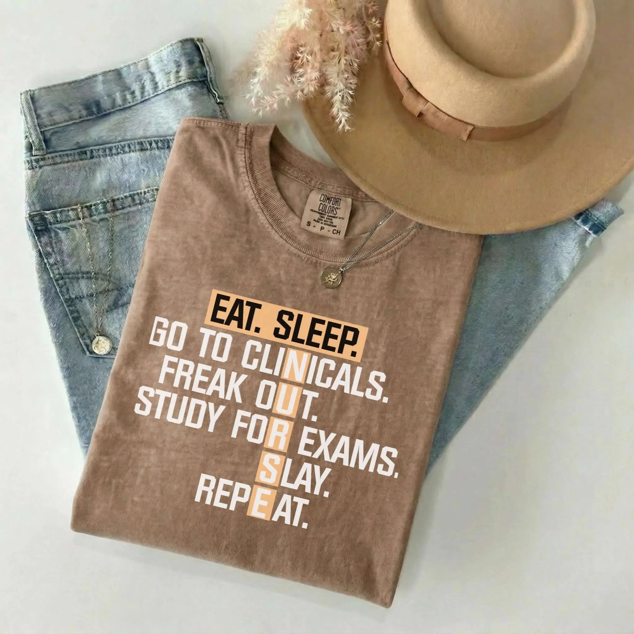 Nurse Eat Sleep Clinicals Crossword Comfort Colors Tee