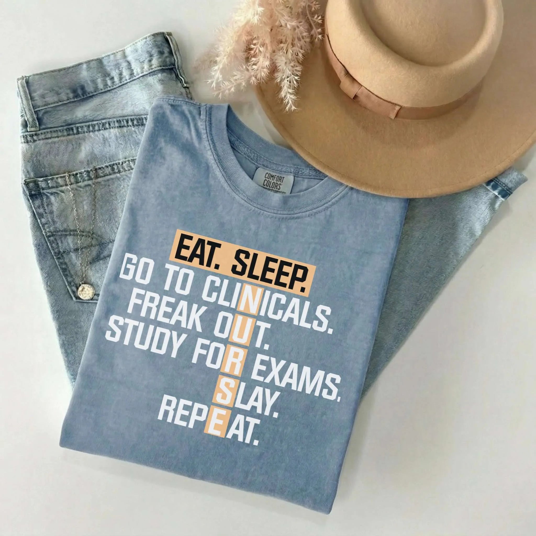 Nurse Eat Sleep Clinicals Crossword Comfort Colors Tee