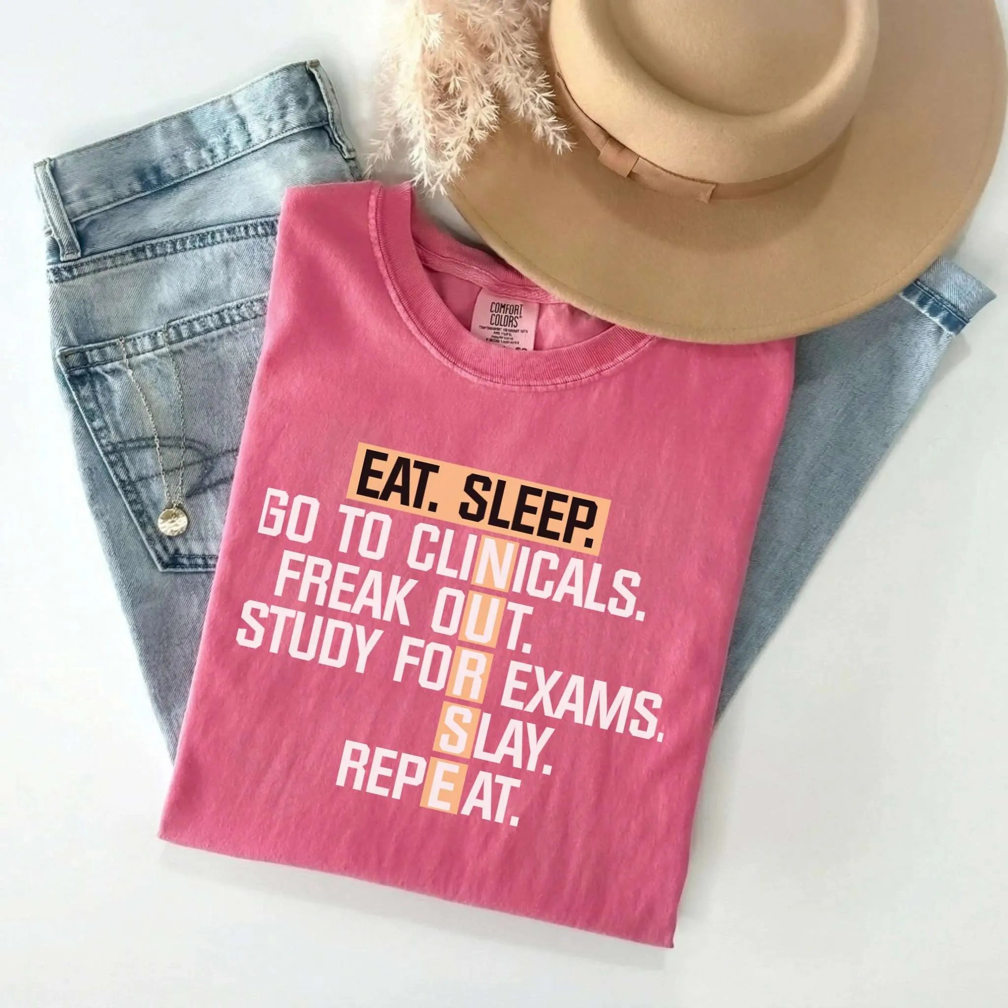 Nurse Eat Sleep Clinicals Crossword Comfort Colors Tee