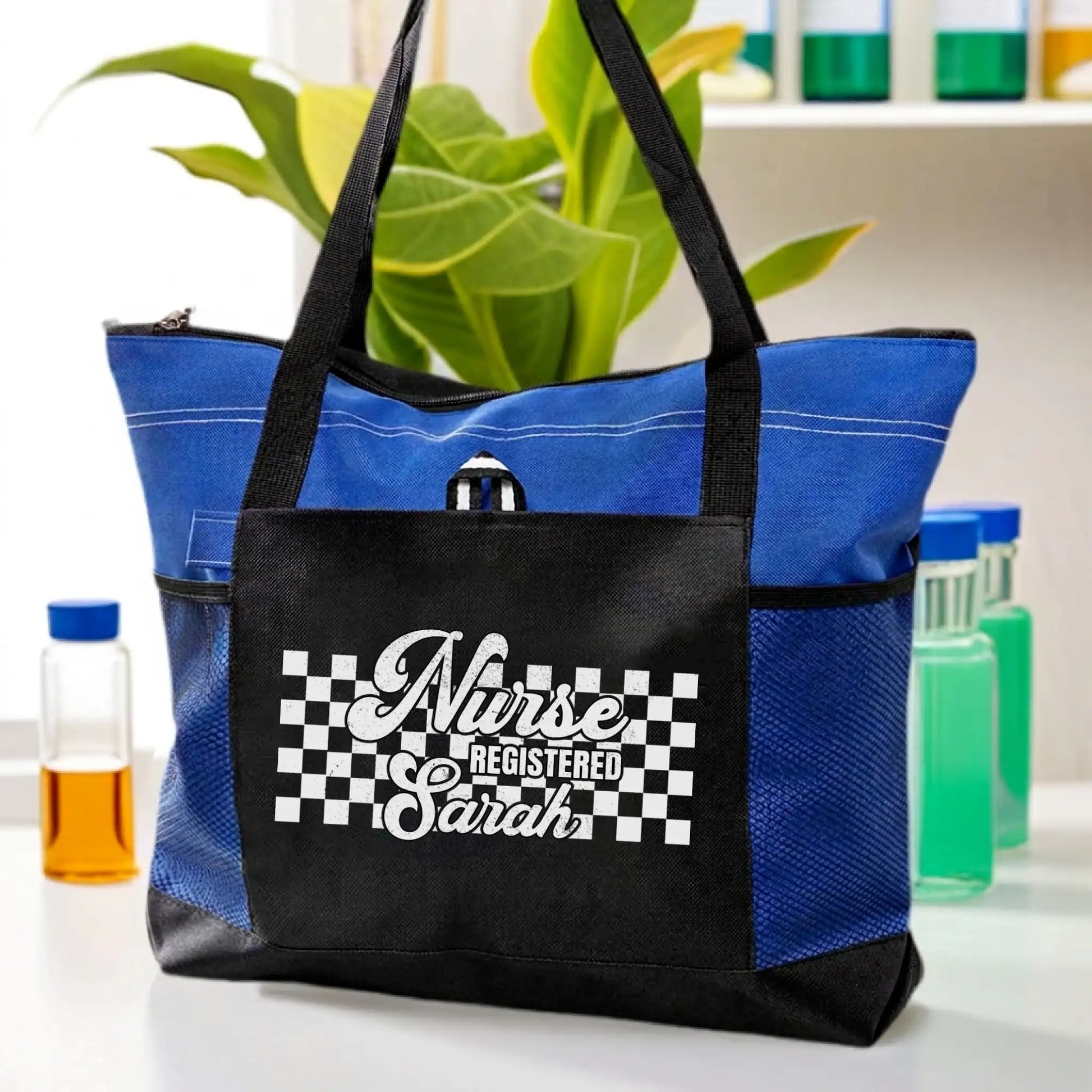 Nursehype Personalized Checkered Registered Nurse Tote Bag