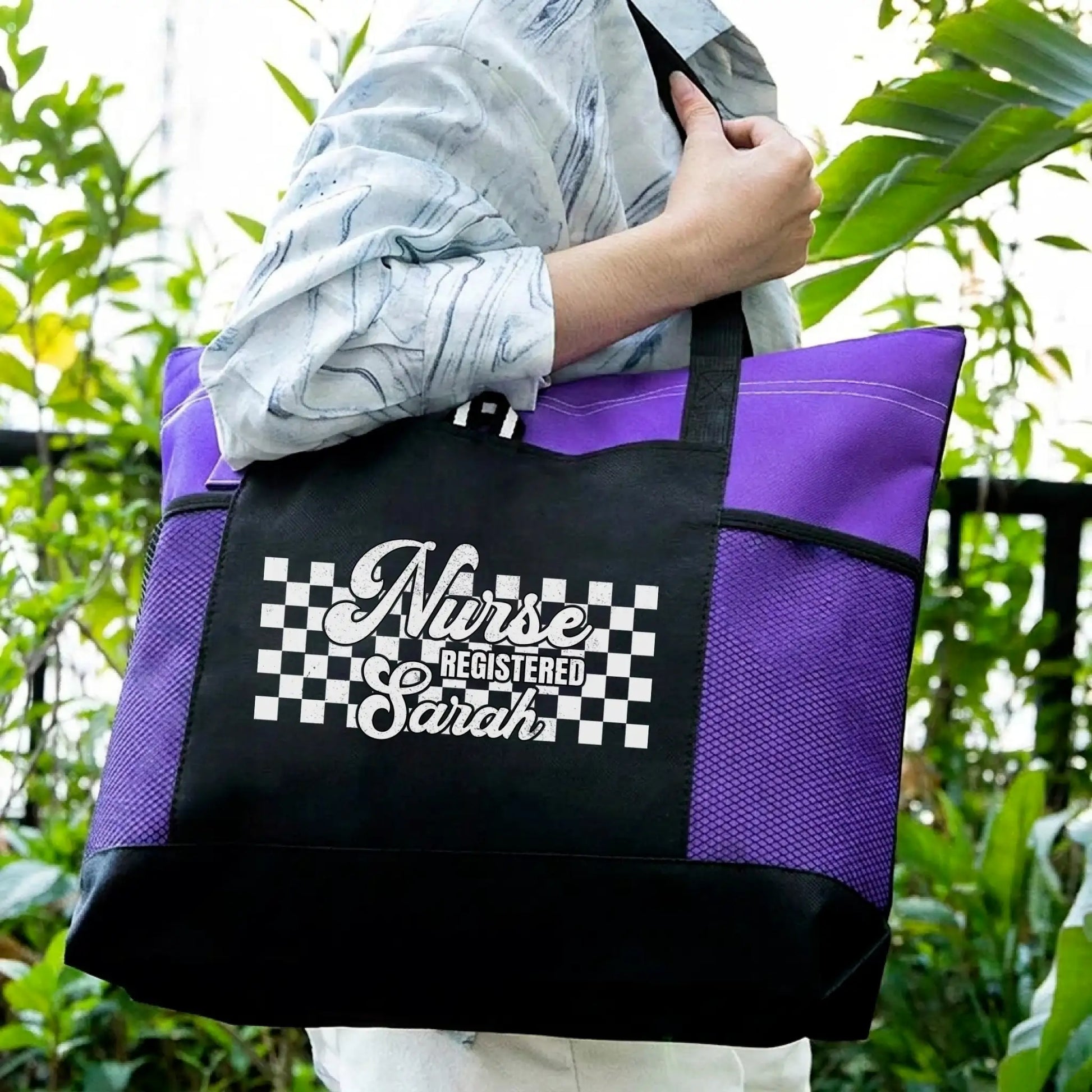 Nursehype Personalized Checkered Registered Nurse Tote Bag