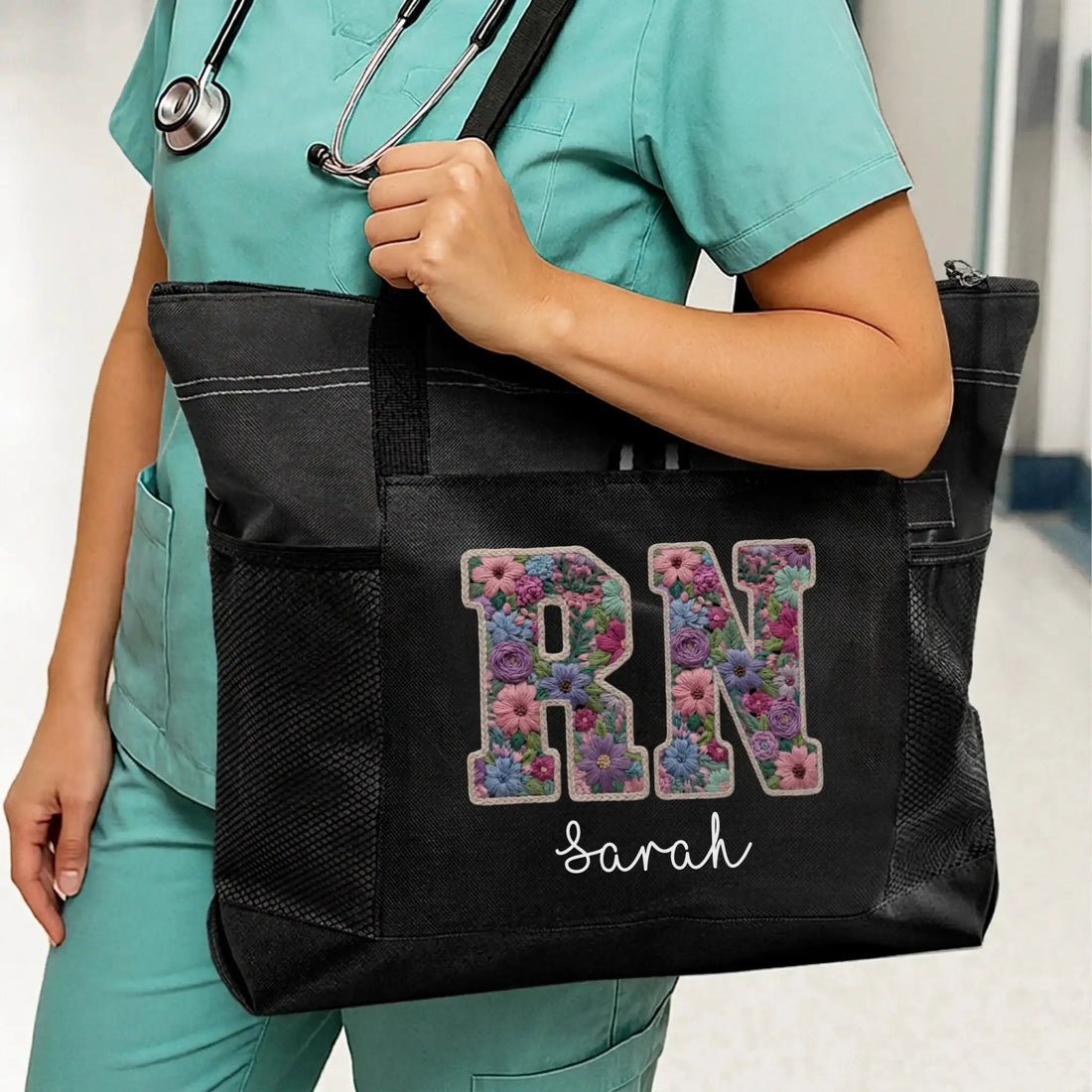 Nursehype Personalized Floral RN Nurse Tote Bag