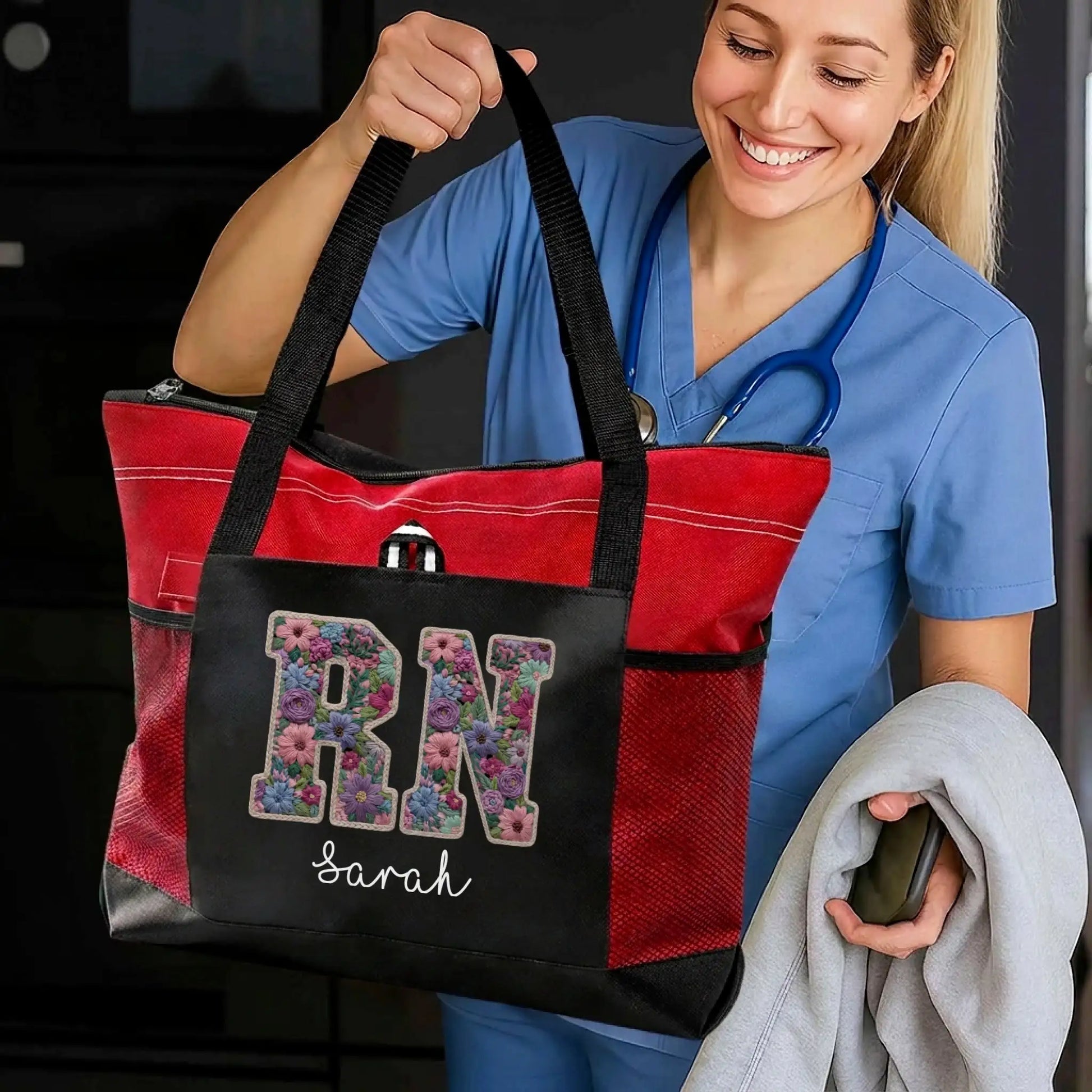 Nursehype Personalized Floral RN Nurse Tote Bag
